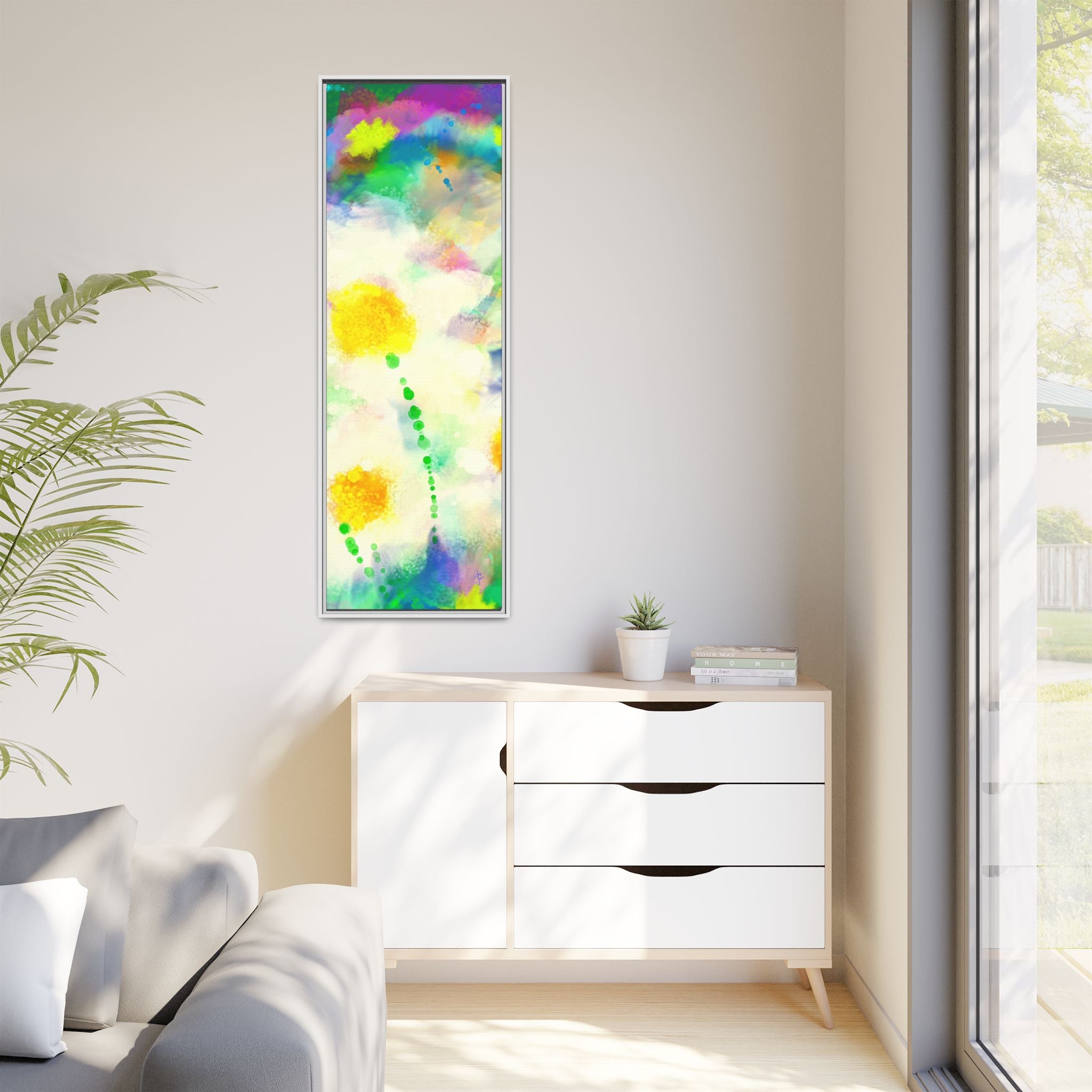 Framed Matte Canvas - Watercolor Yellow Floral Abstract Wall Art