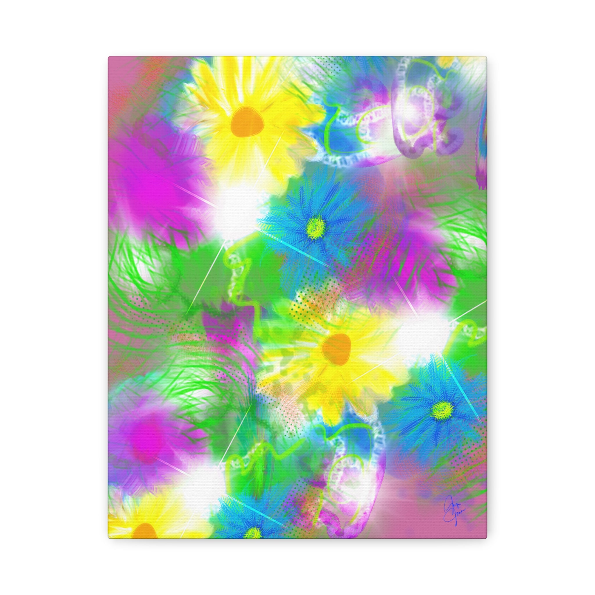 Bright Floral Abstract Matte Canvas Wall Art — Vibrant Daisy Pop