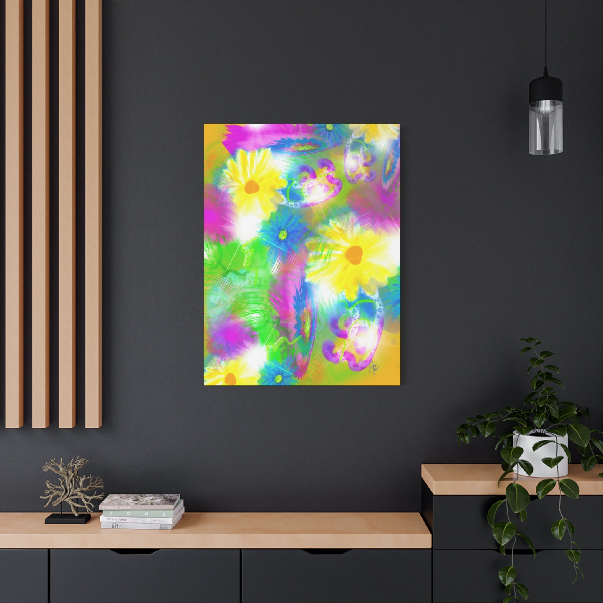 Bright Floral Abstract Matte Canvas Wall Art — Vibrant Daisy Pop