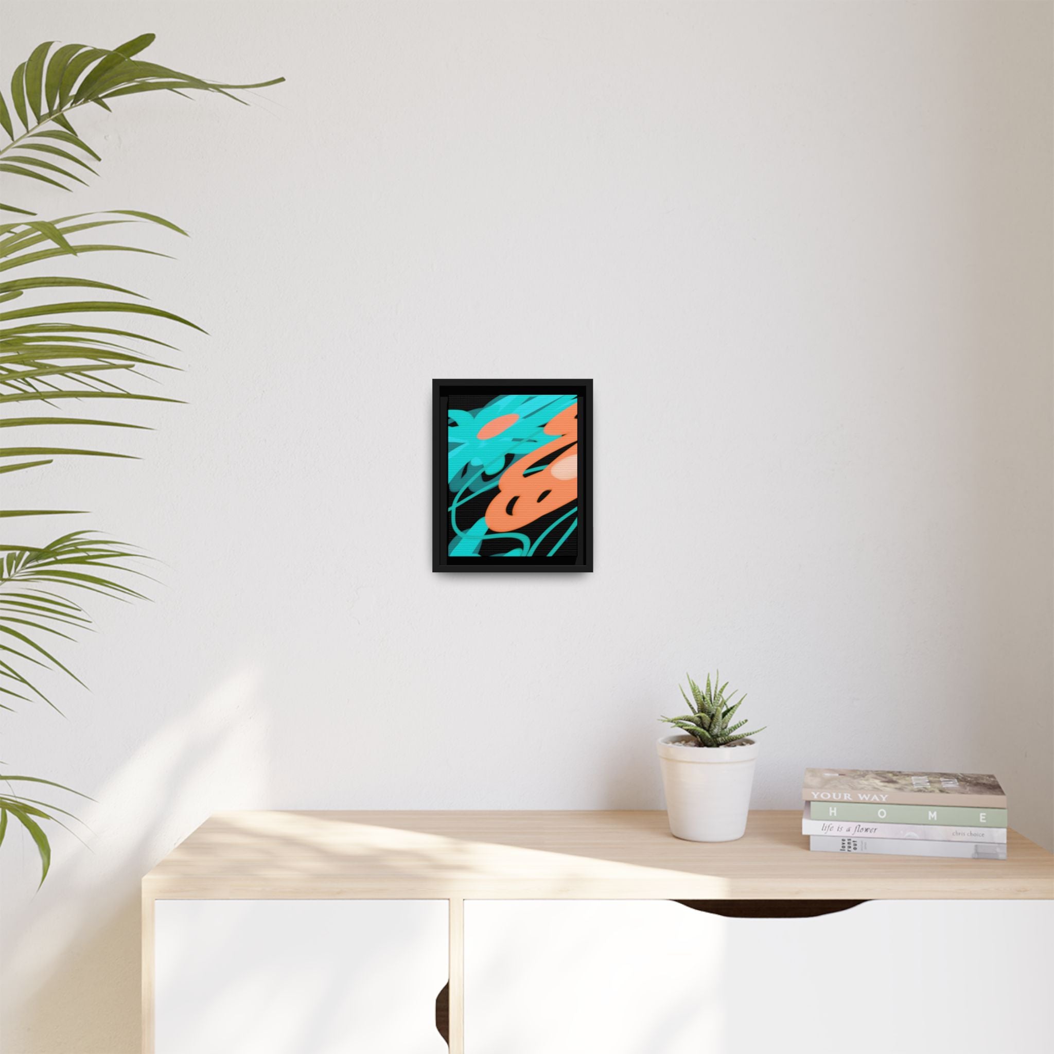 Abstract Teal & Coral Splash Framed Canvas