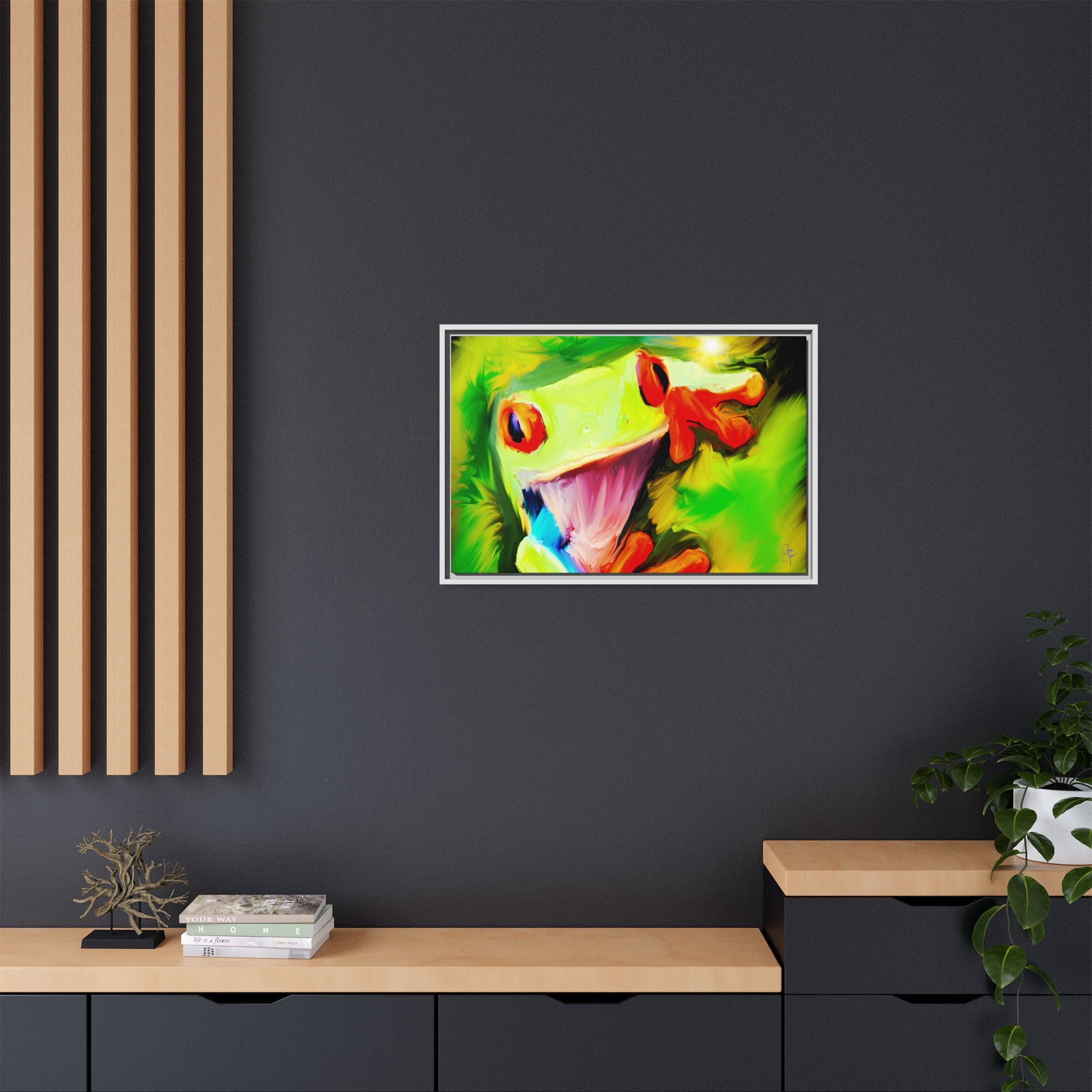 Colorful Tree Frog Matte Canvas Print — Framed Tropical Wall Art