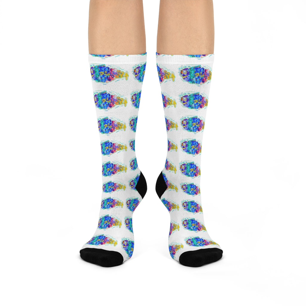 Cushioned Crew Socks — Colorful Abstract Fish Pattern