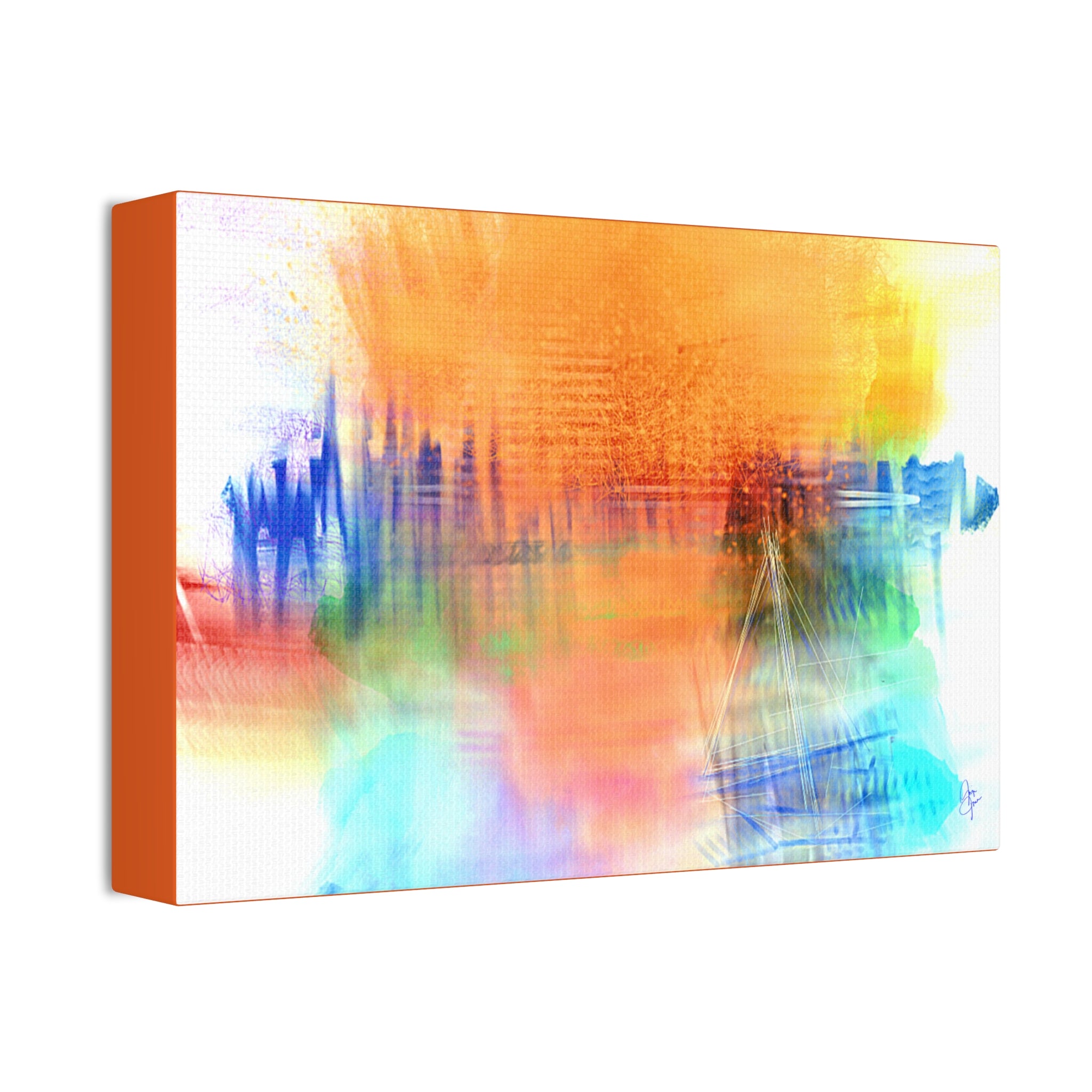 Abstract Color Burst Canvas — Vibrant Orange & Blue Stretched Wall Art