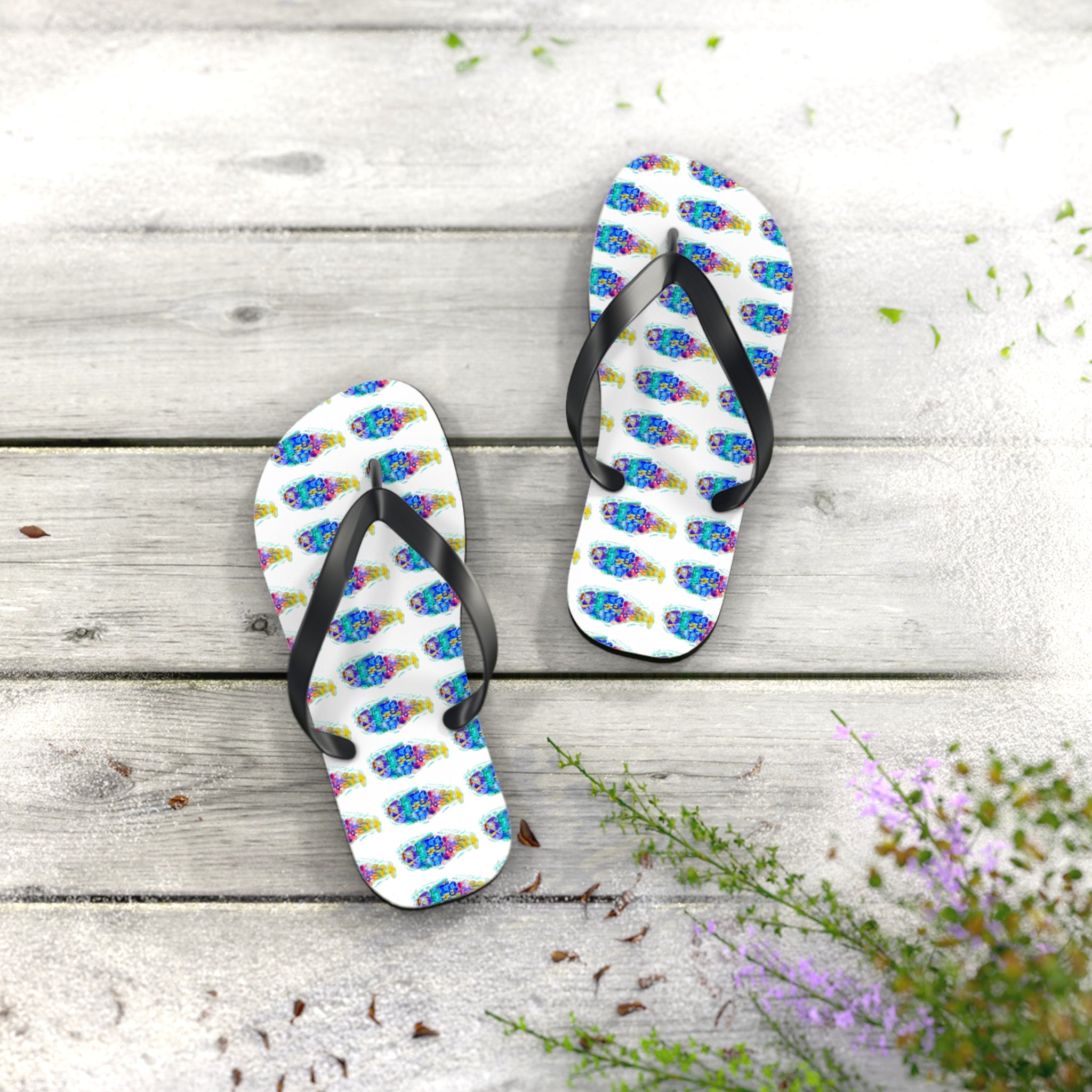 Colorful Tie-Dye Fish Flip Flops — Summer Beach Sandals