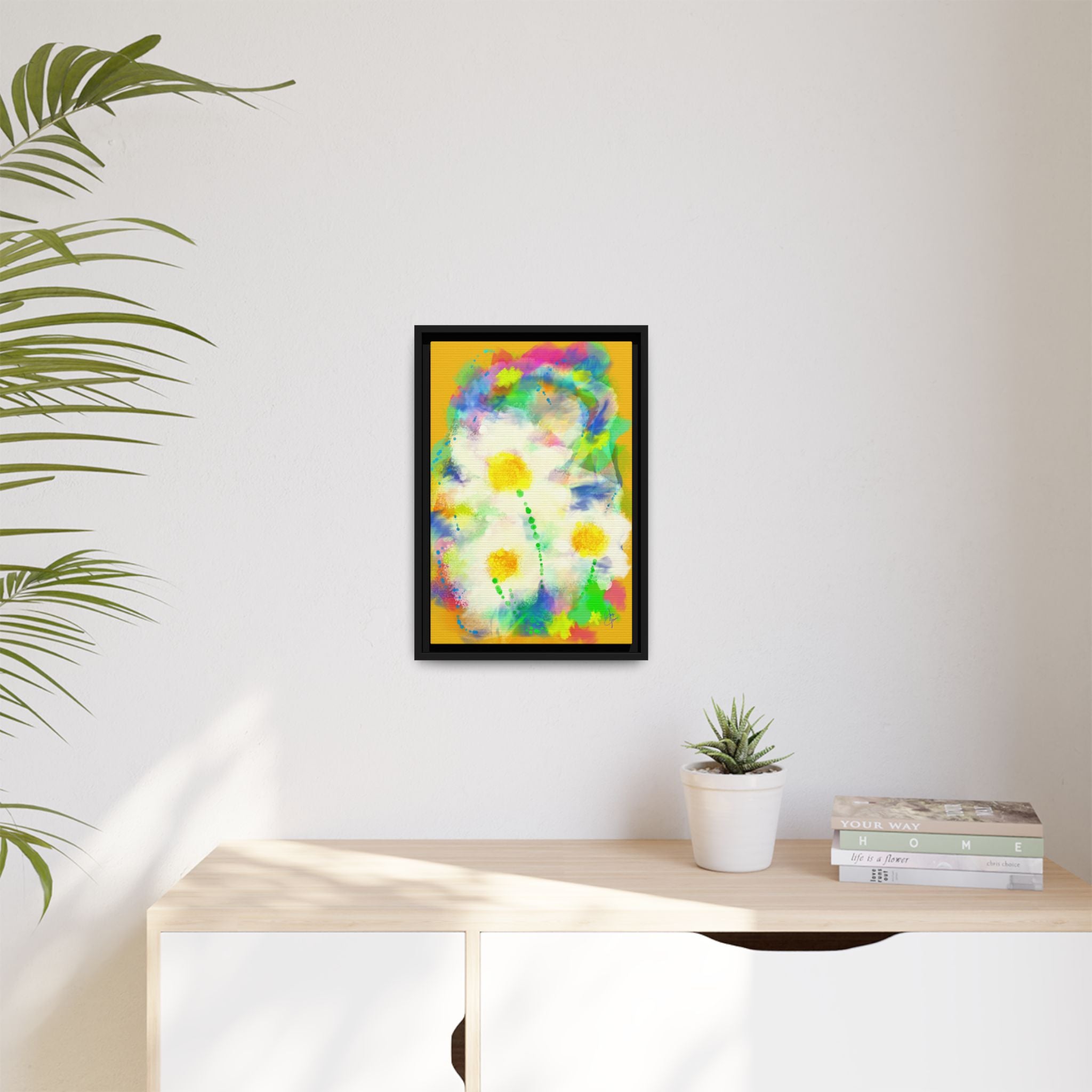 Framed Matte Canvas - Watercolor Yellow Floral Abstract Wall Art
