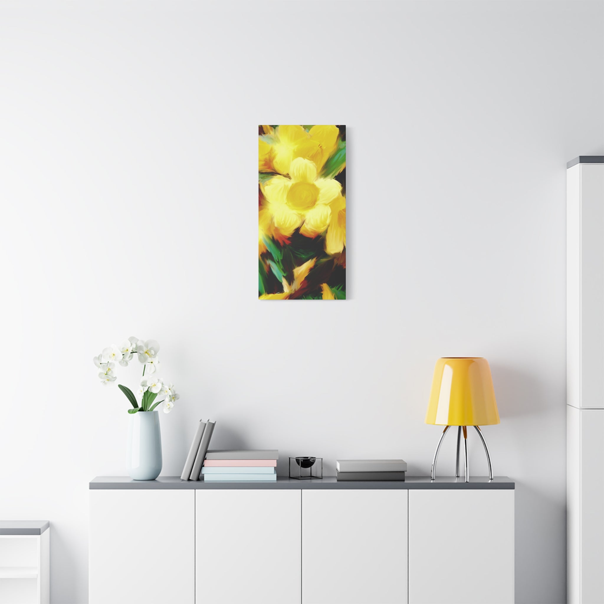Yellow Floral Canvas Wall Art – Bright Sunflower-Style Painting, Matte Stretched Print
