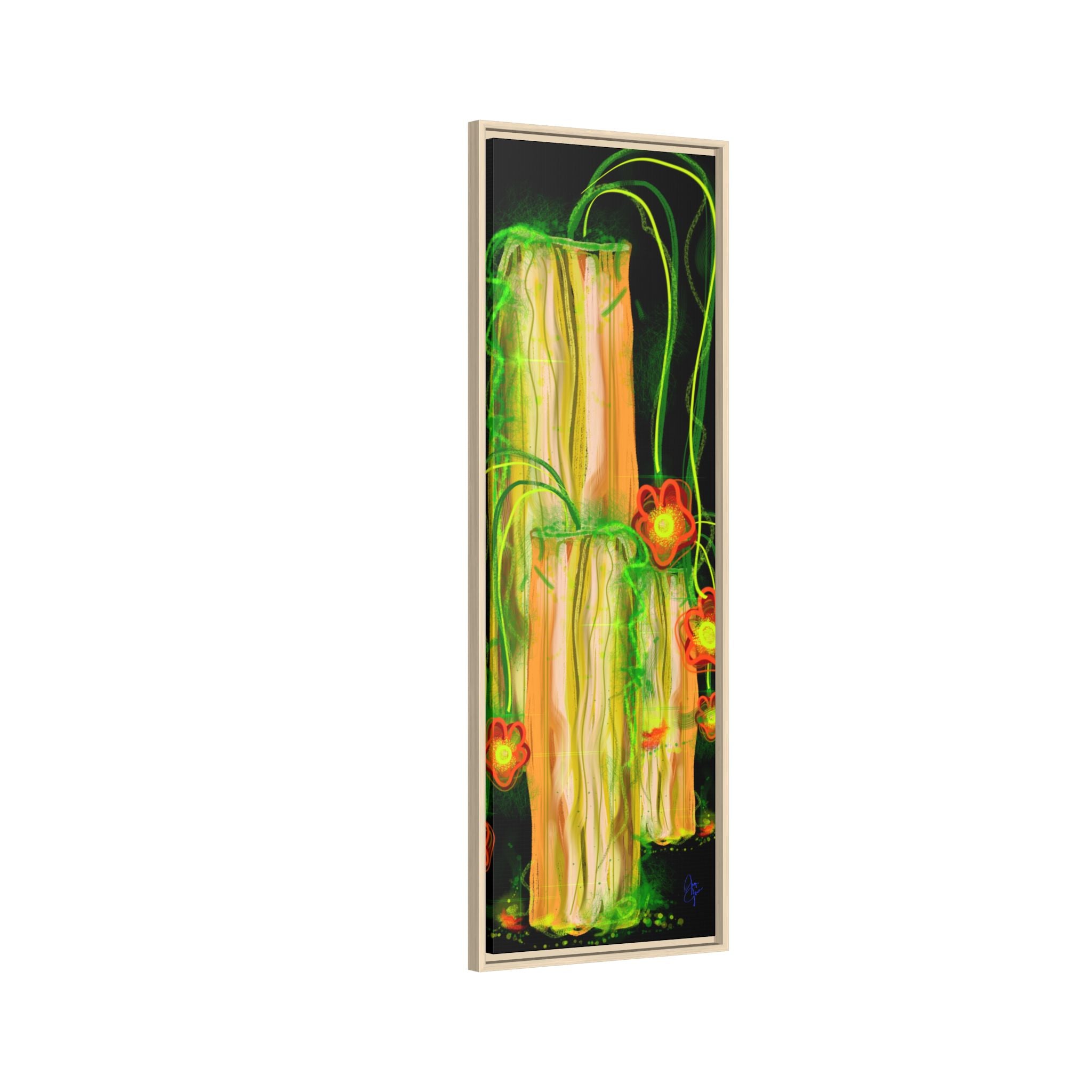 Framed Matte Canvas Print — Neon Floral Candlelight Art