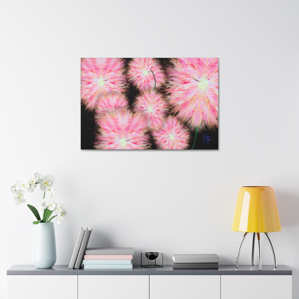 Pink Dandelion Burst Canvas Print — Stretched 1.5" Floral Wall Art