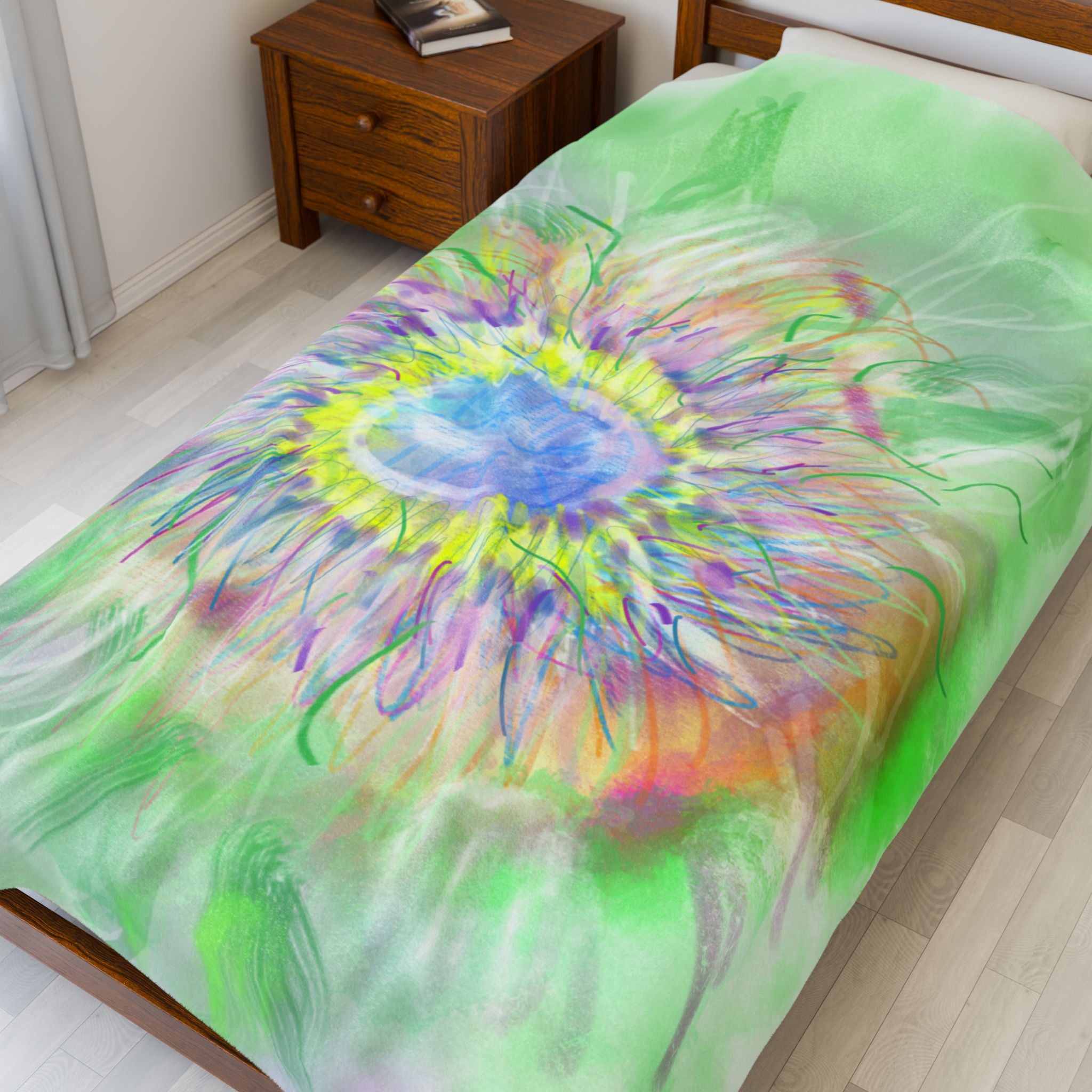 Velveteen Plush Blanket — Pastel Watercolor Sunflower Cozy Throw