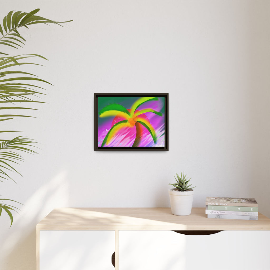 Framed Matte Canvas Print — Neon Palm Beach Art