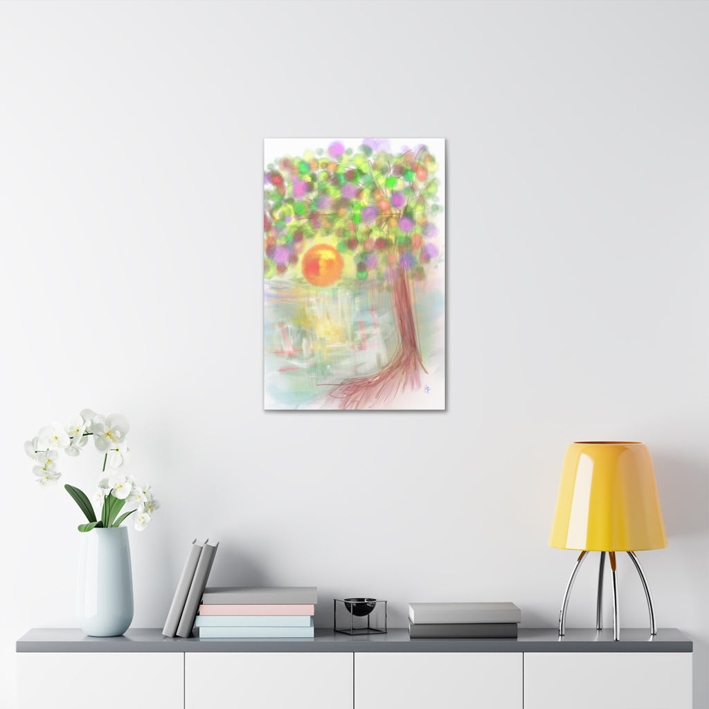 Canvas Art Print — Colorful Abstract Tree with Sun, Stretched Canvas 1.5"