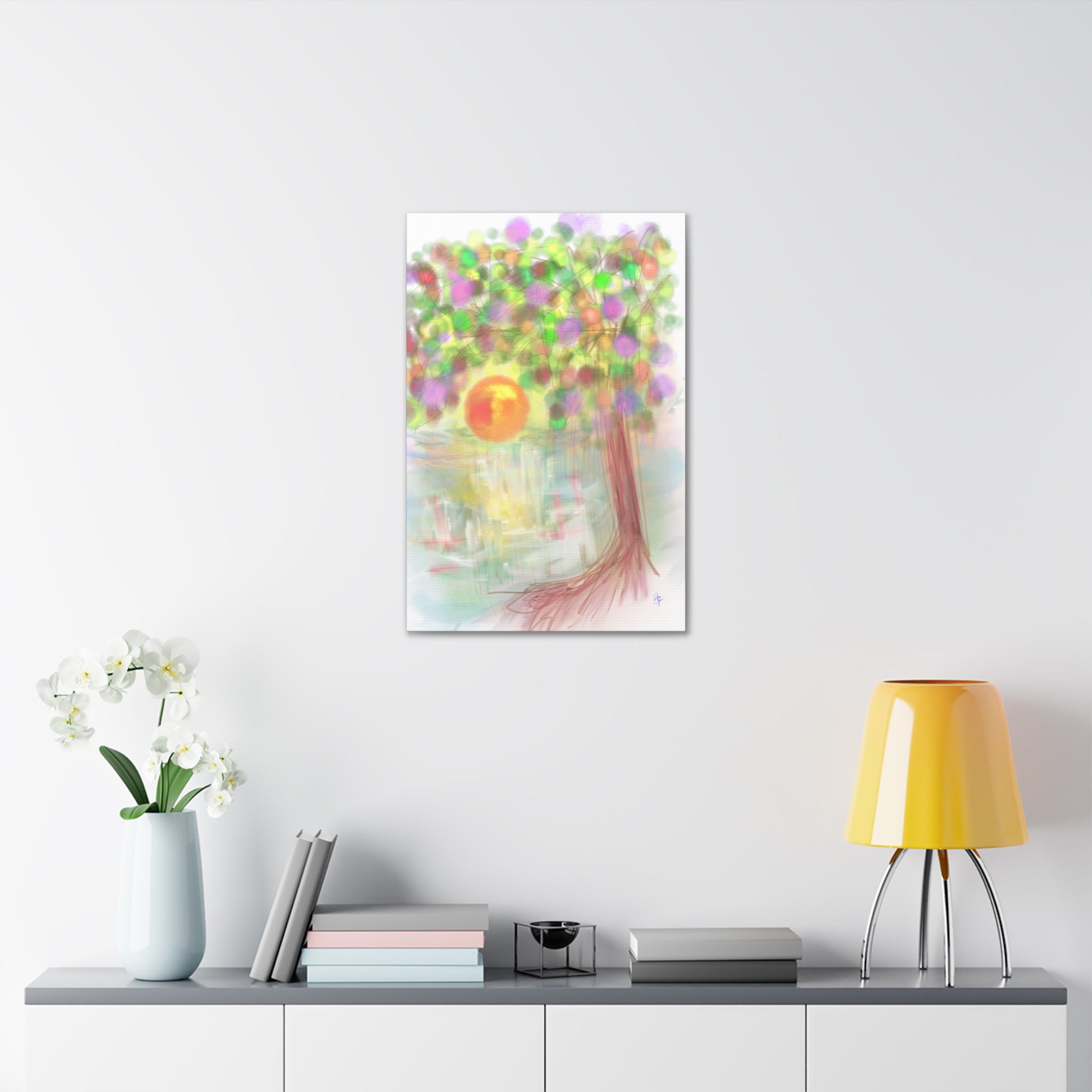 Canvas Art Print — Colorful Abstract Tree with Sun, Stretched Canvas 1.5"