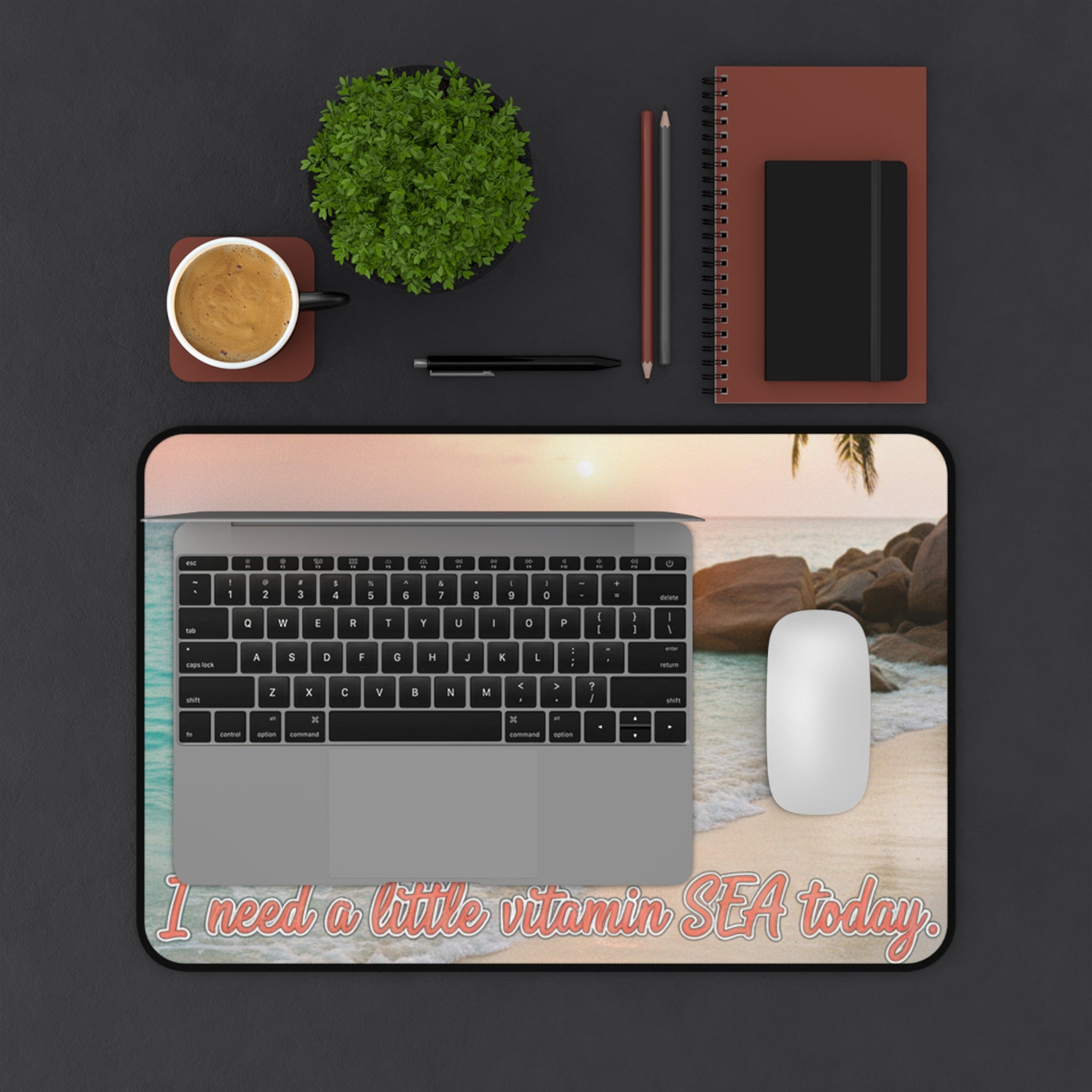 Beach Desk Mat - "I Need a Little Vitamin SEA Today" Ocean Sunset Mousepad