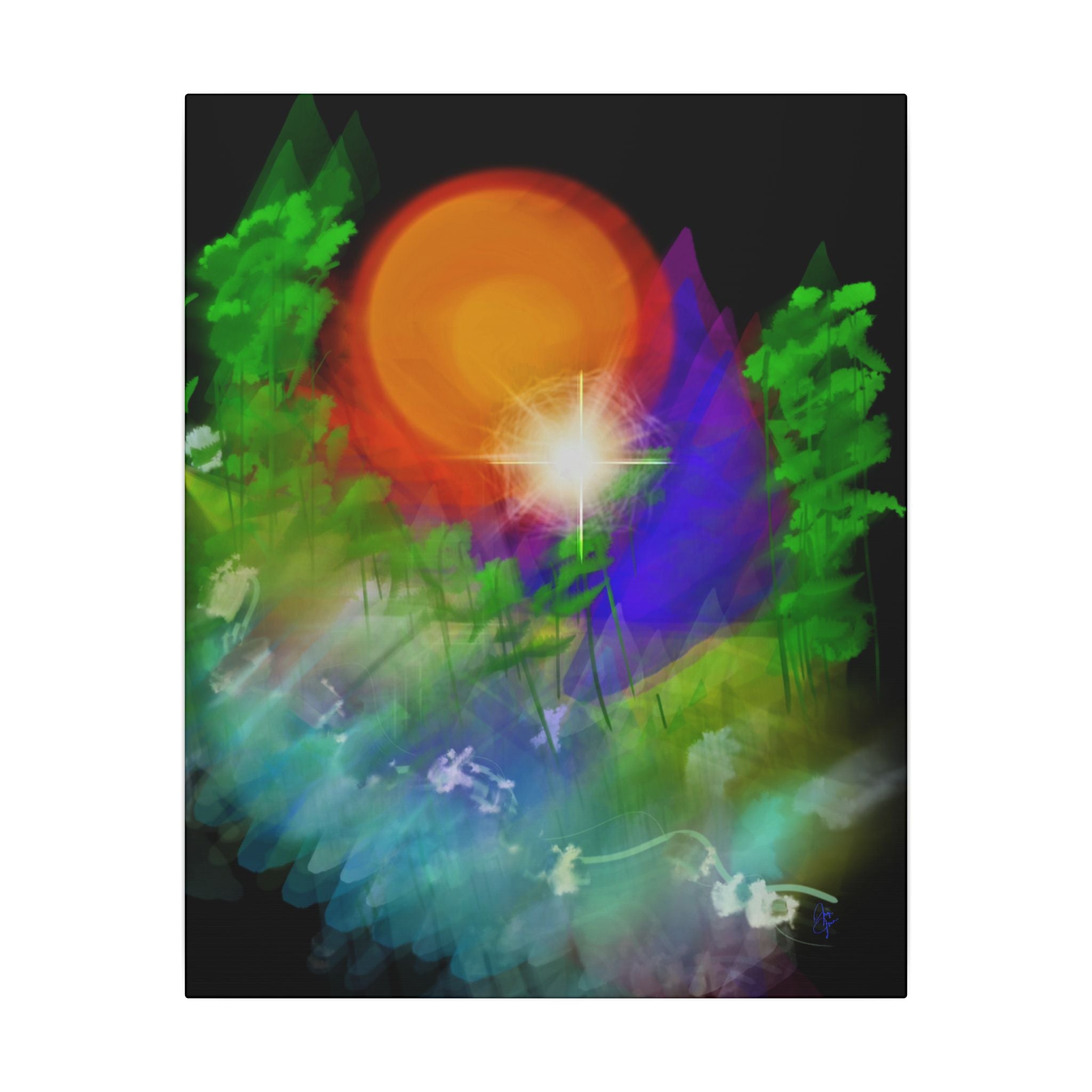 Sunburst Forest Matte Canvas Wall Art — Abstract Nature Landscape