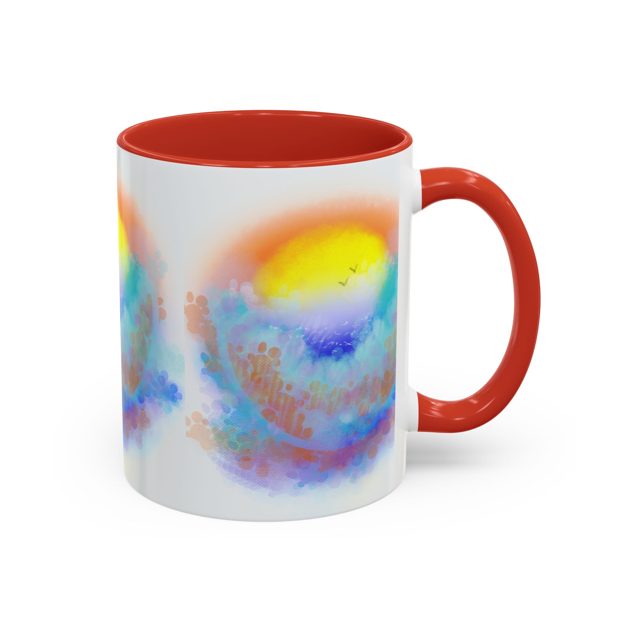 Sunrise Watercolor Accent Coffee Mug — Colorful Ocean Sunrise Art (11/15 oz)
