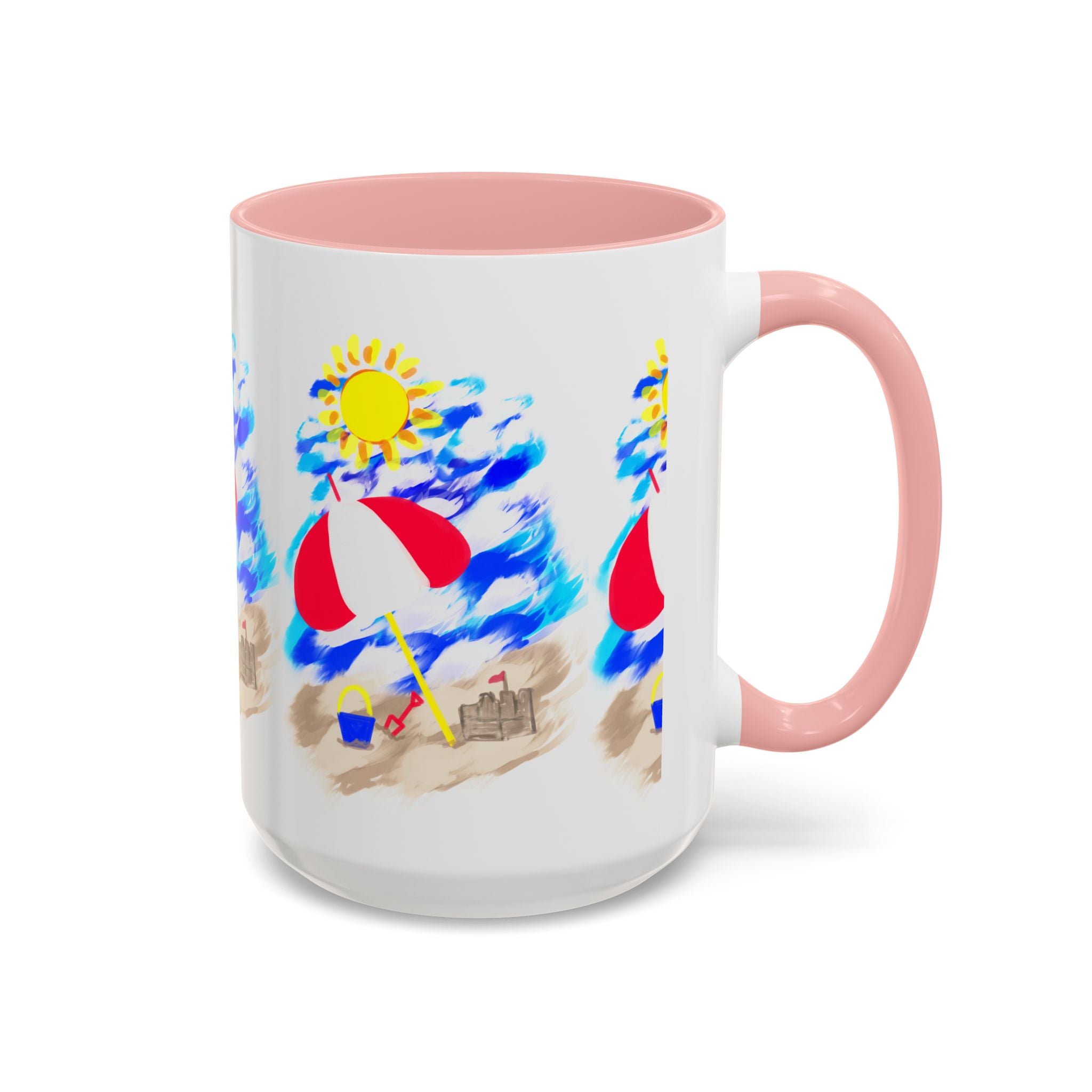 Beach Scene Coffee Mug – Summer Umbrella, Sun & Sandcastle Accent Mug