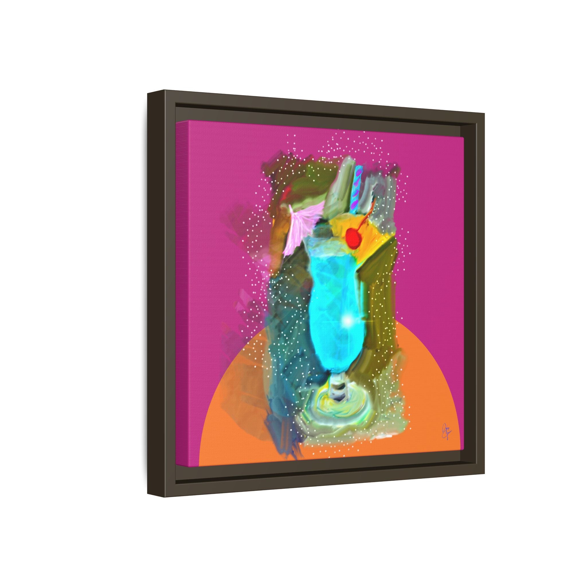 Tropical Blue Cocktail Canvas Print — Framed Matte Bar Art