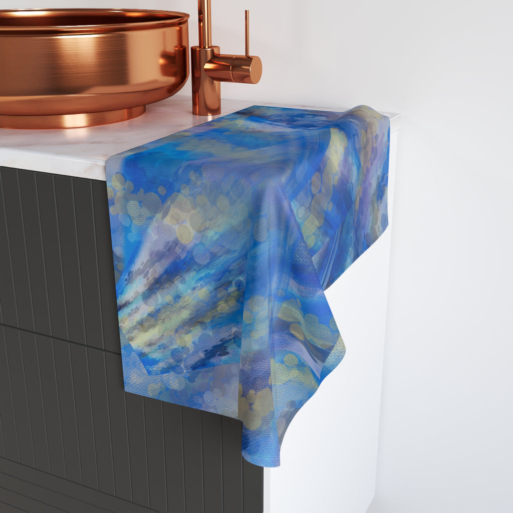 Blue Abstract Art Hand Towel — Oceanic Watercolor Pattern