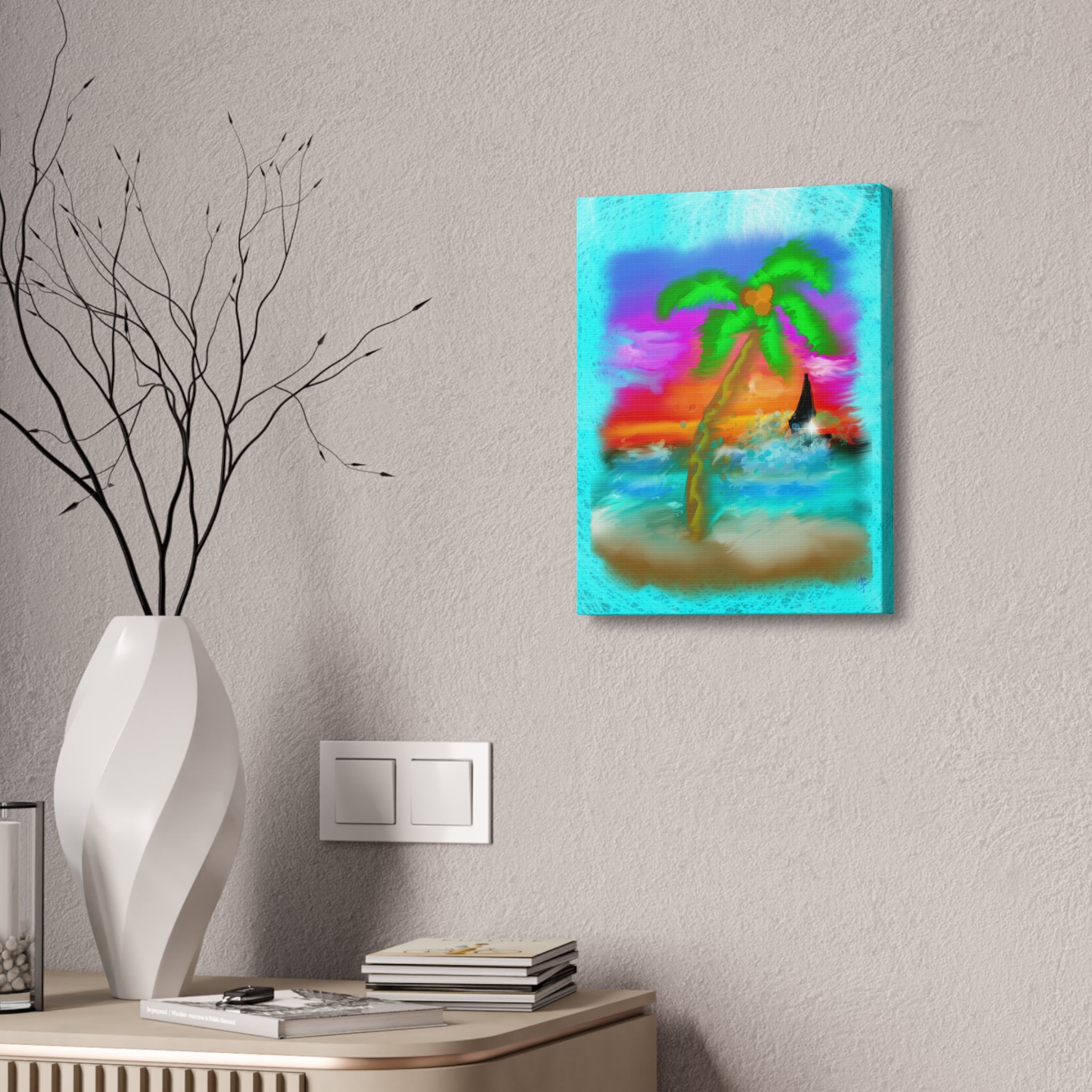 Tropical Sunset Palm Canvas - Stretched Wall Art (1.5" Depth)