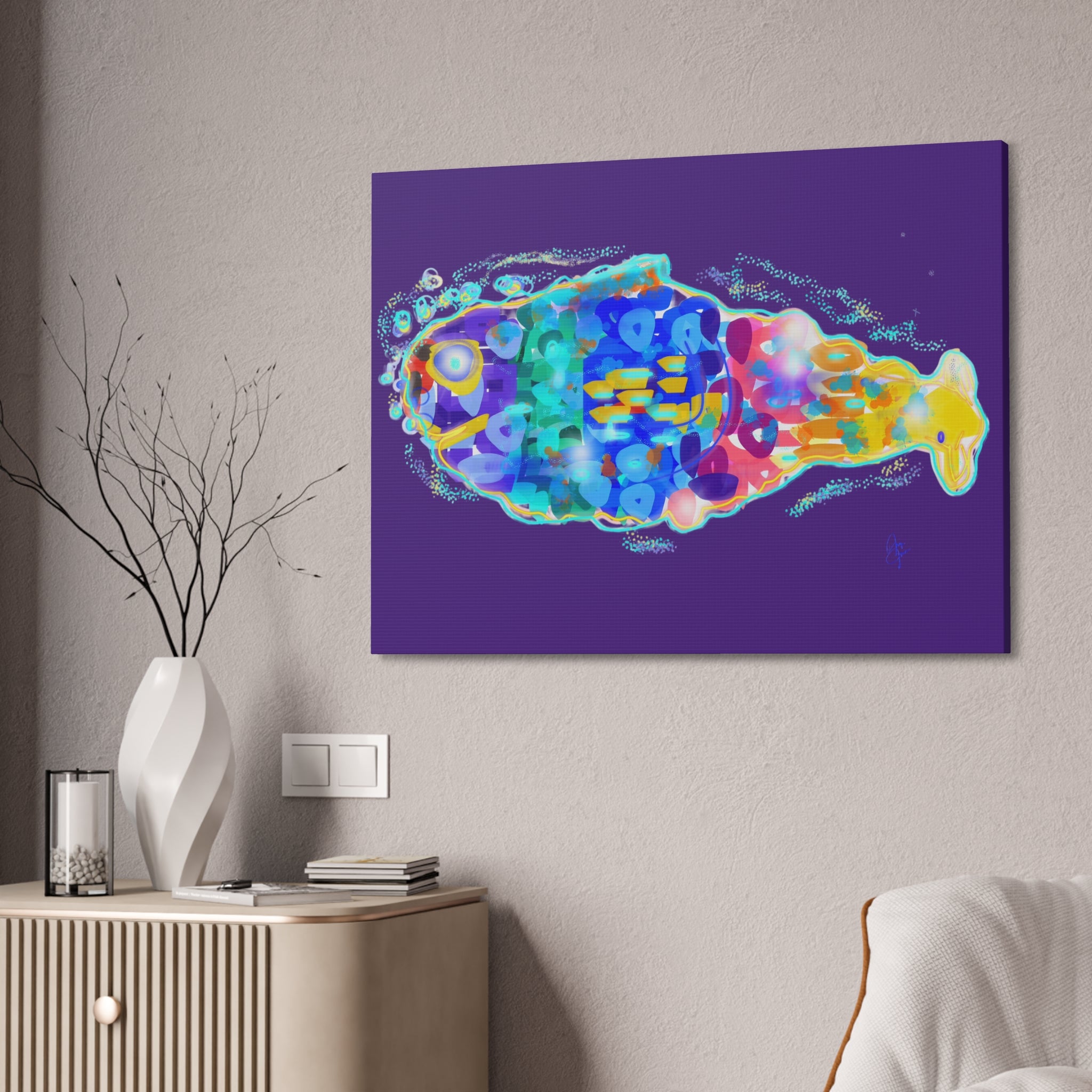 Colorful Abstract Fish Canvas Print — Vibrant Ocean Wall Art