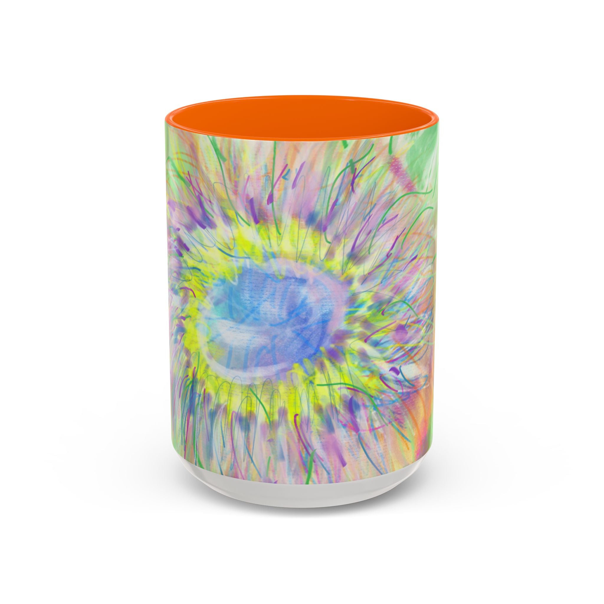 Colorful Sunflower Accent Coffee Mug — Pink Inner Artistic Floral Design (11/15 oz)
