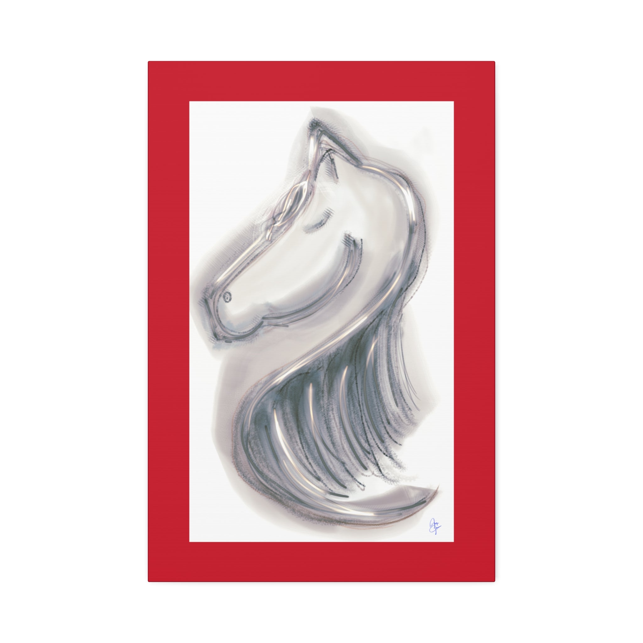 Silver Horse Head Canvas Art — Modern Minimalist Equestrian Wall Decor