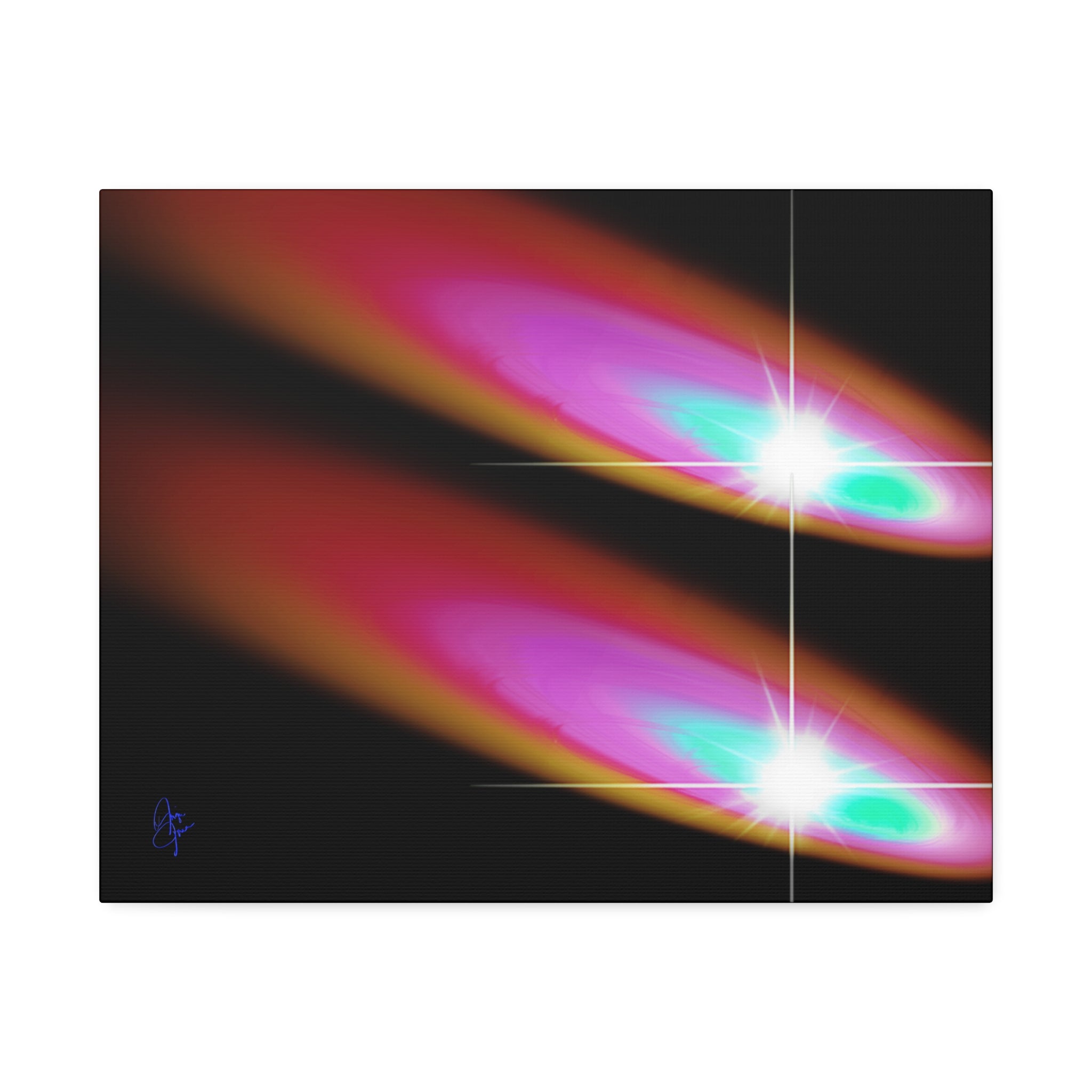 Abstract Neon Comet Canvas — Vibrant Turquoise & Pink Stretched Wall Art (1.5" Depth)