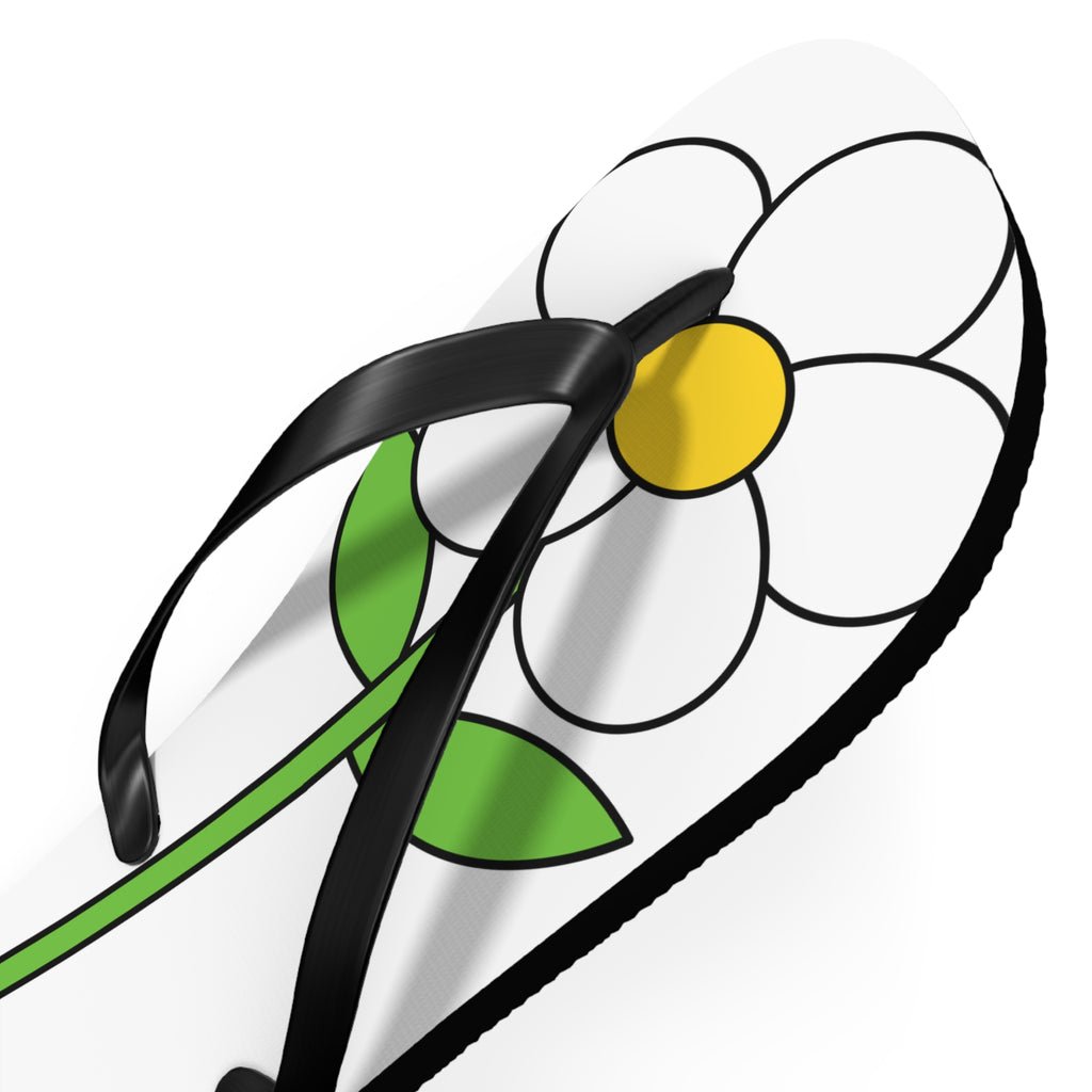 Daisy Print Flip Flops — Cute White & Yellow Flower Beach Sandals