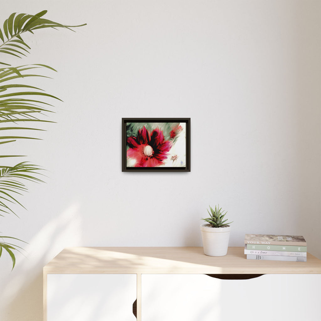Framed Matte Canvas Print — Blurred Red & White Floral Art