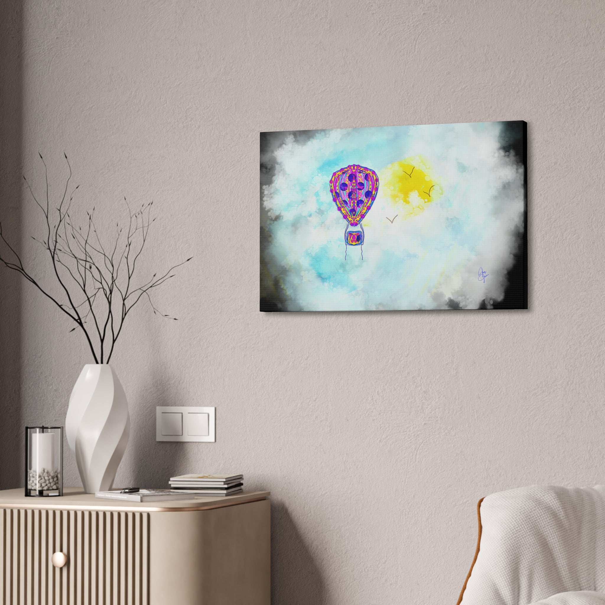 Hot Air Balloon Canvas Art – Whimsical Sunshine Nursery Wall Décor (Stretched Canvas)