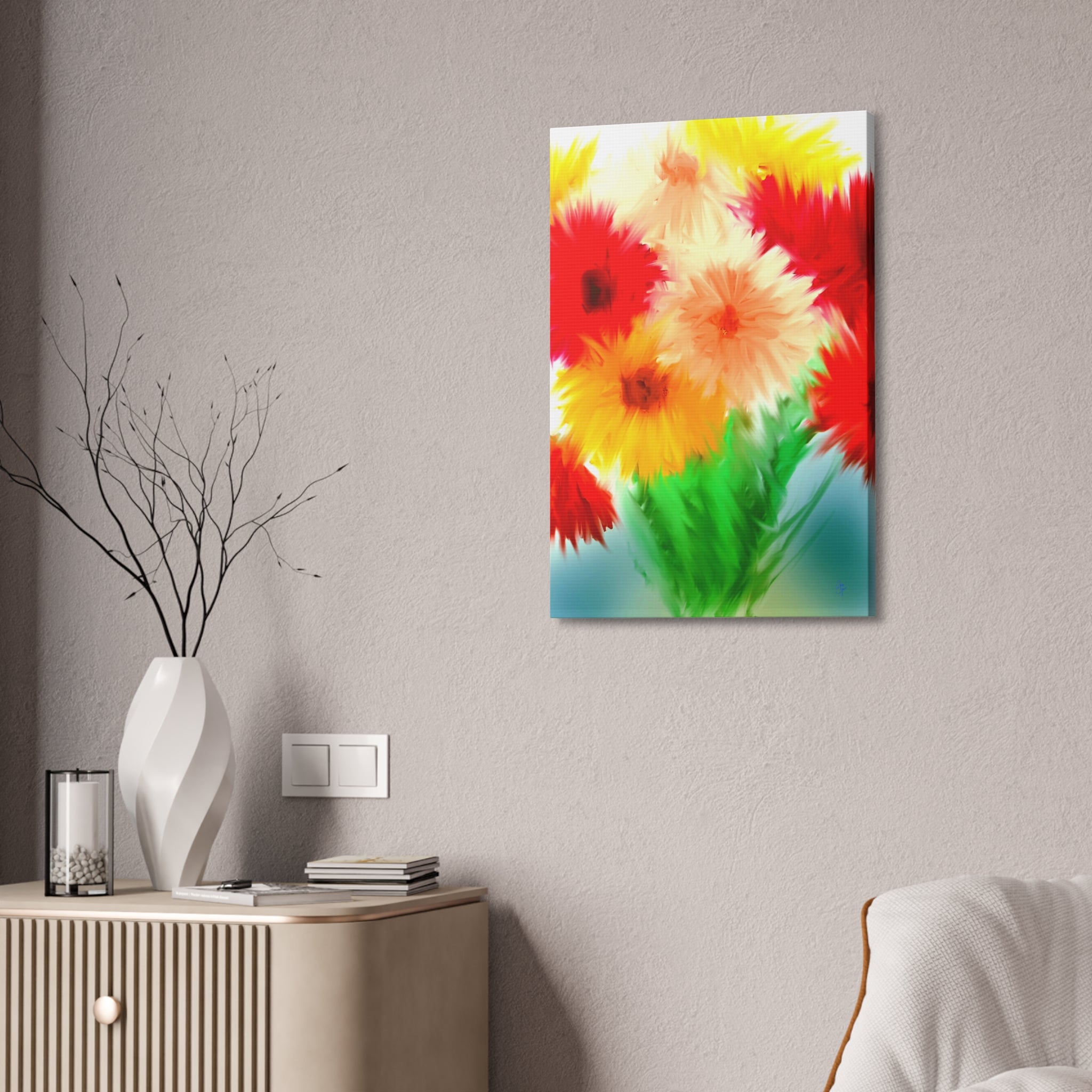 Bright Floral Abstract Canvas Wall Art — Stretched 1.5"