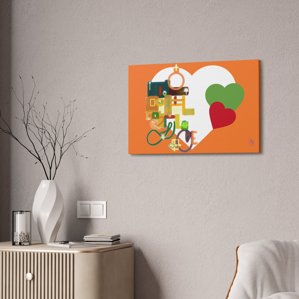 Abstract Heart Collage Canvas Art – Orange Love Wall Decor