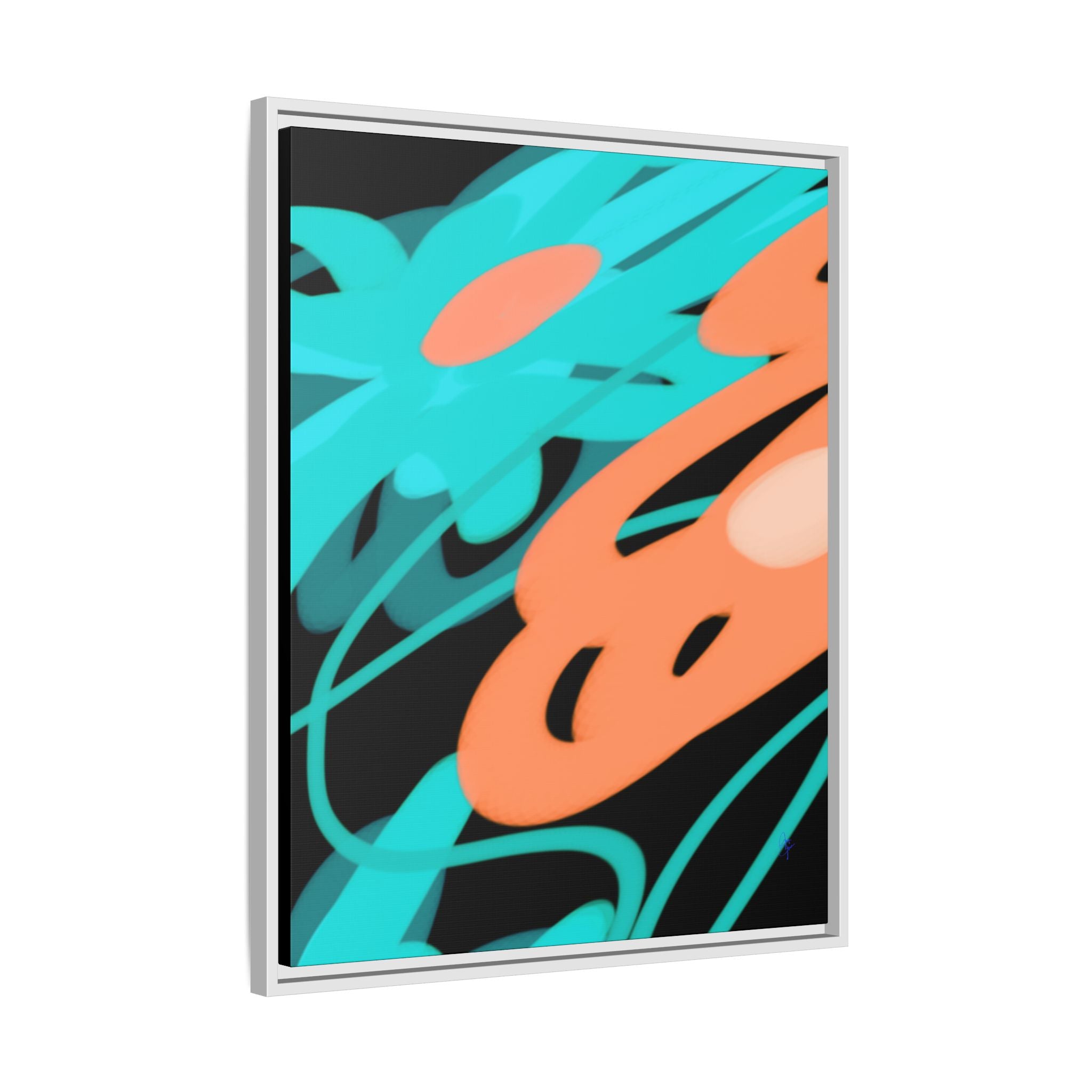Abstract Teal & Coral Splash Framed Canvas