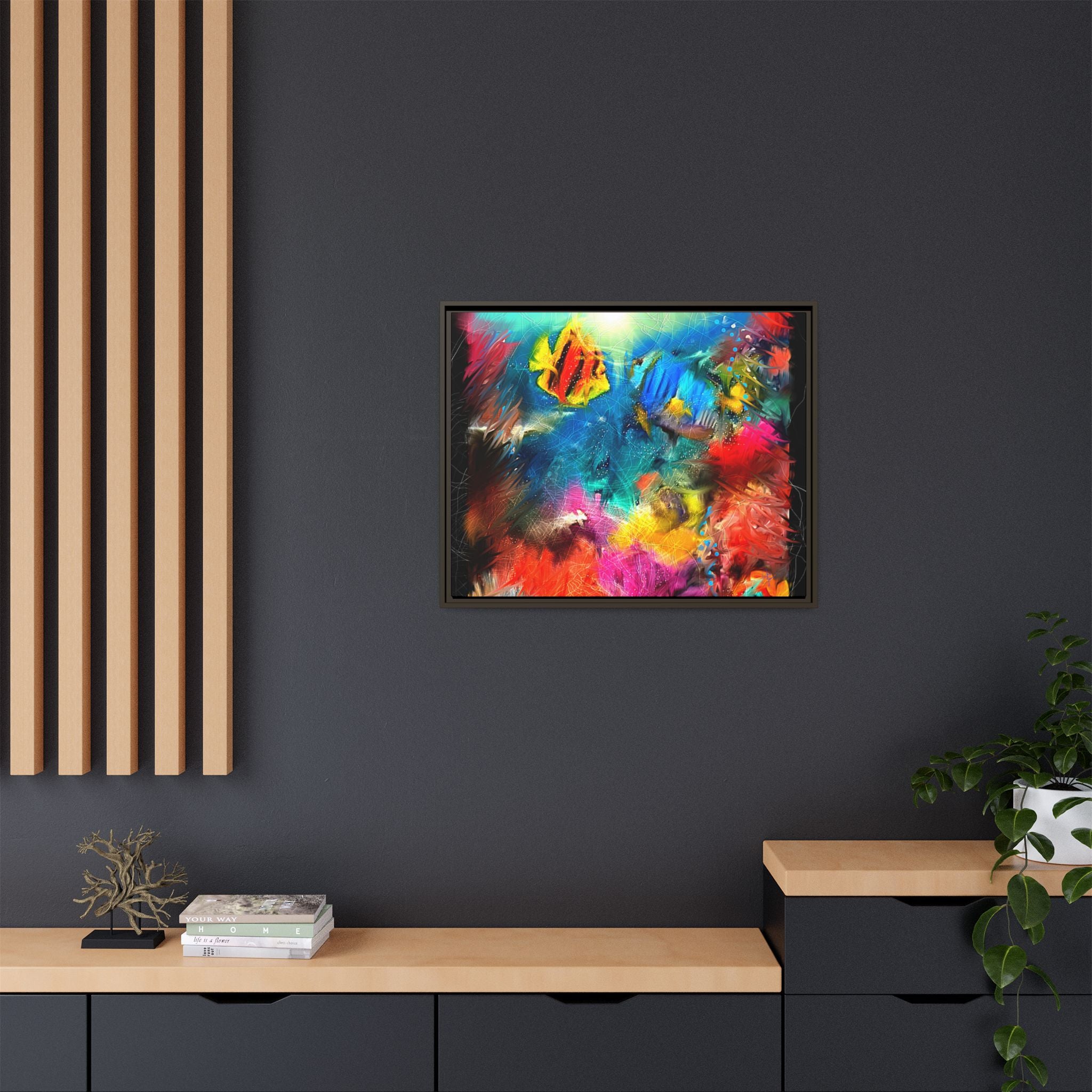 Framed Abstract Color Explosion Canvas — Vibrant Multi‑Color Wall Art