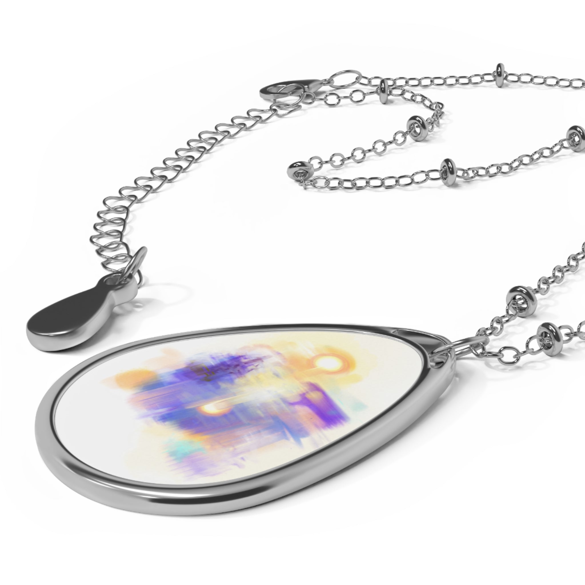 Oval Pendant Necklace — Abstract Watercolor Teardrop Locket