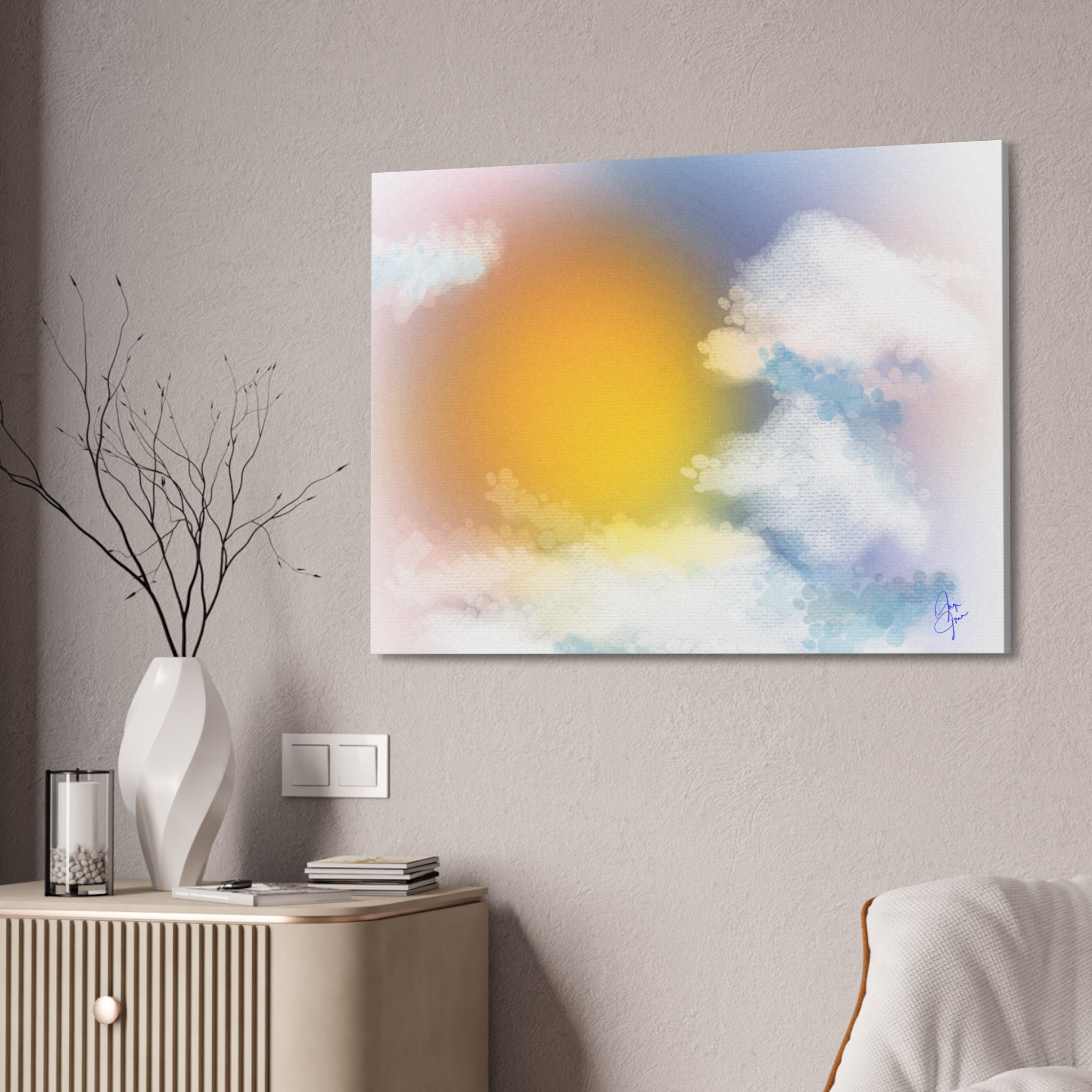 Sunrise Sky Canvas Print — Soft Cloud Wall Art, Serene Morning Decor
