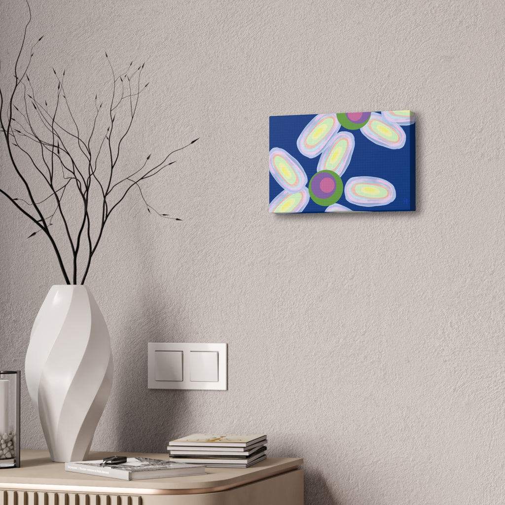 Abstract Pastel Daisy Canvas Print — Modern Floral Wall Art on Deep Blue
