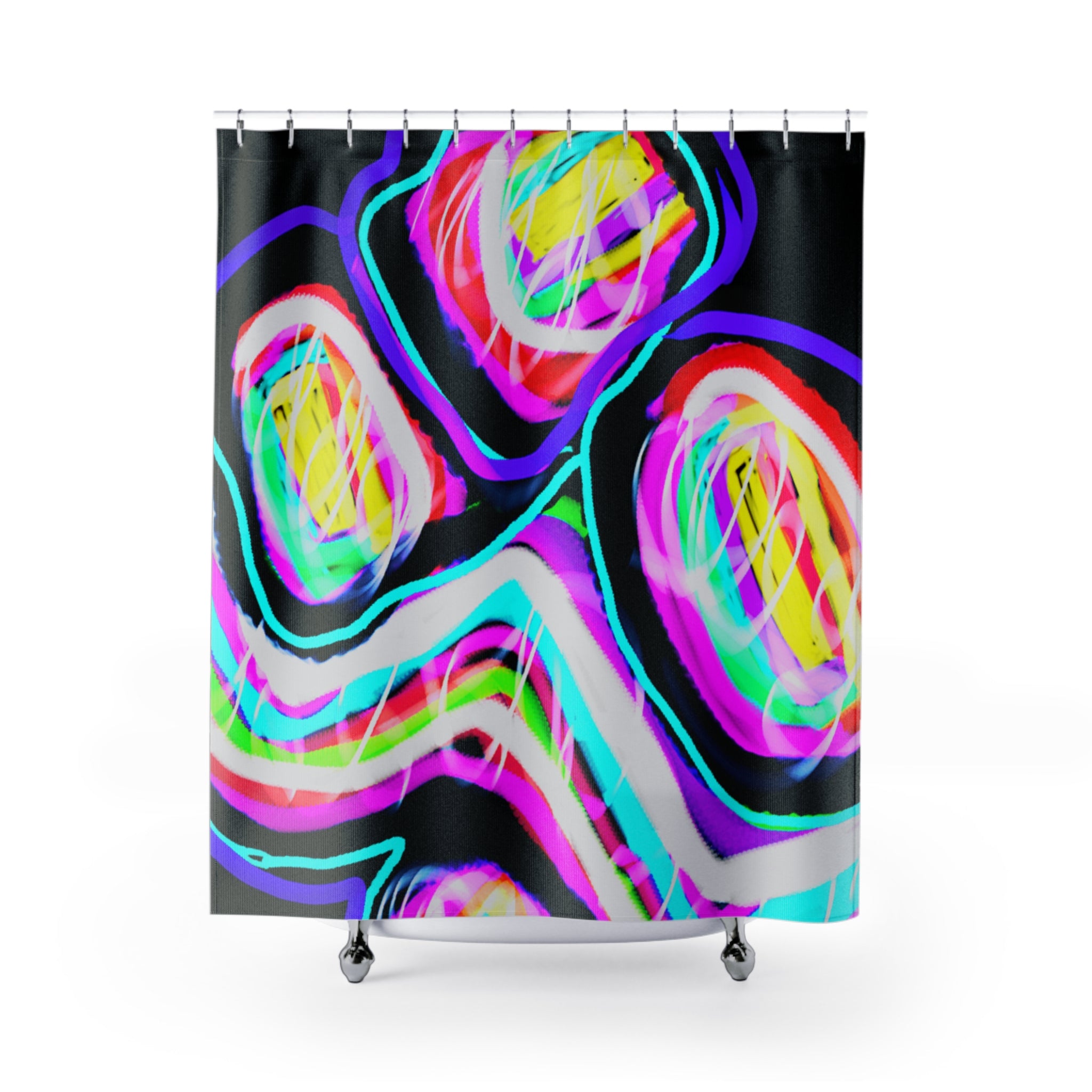 Abstract Neon Spiral Shower Curtain — Bright Geometric Bathroom Decor