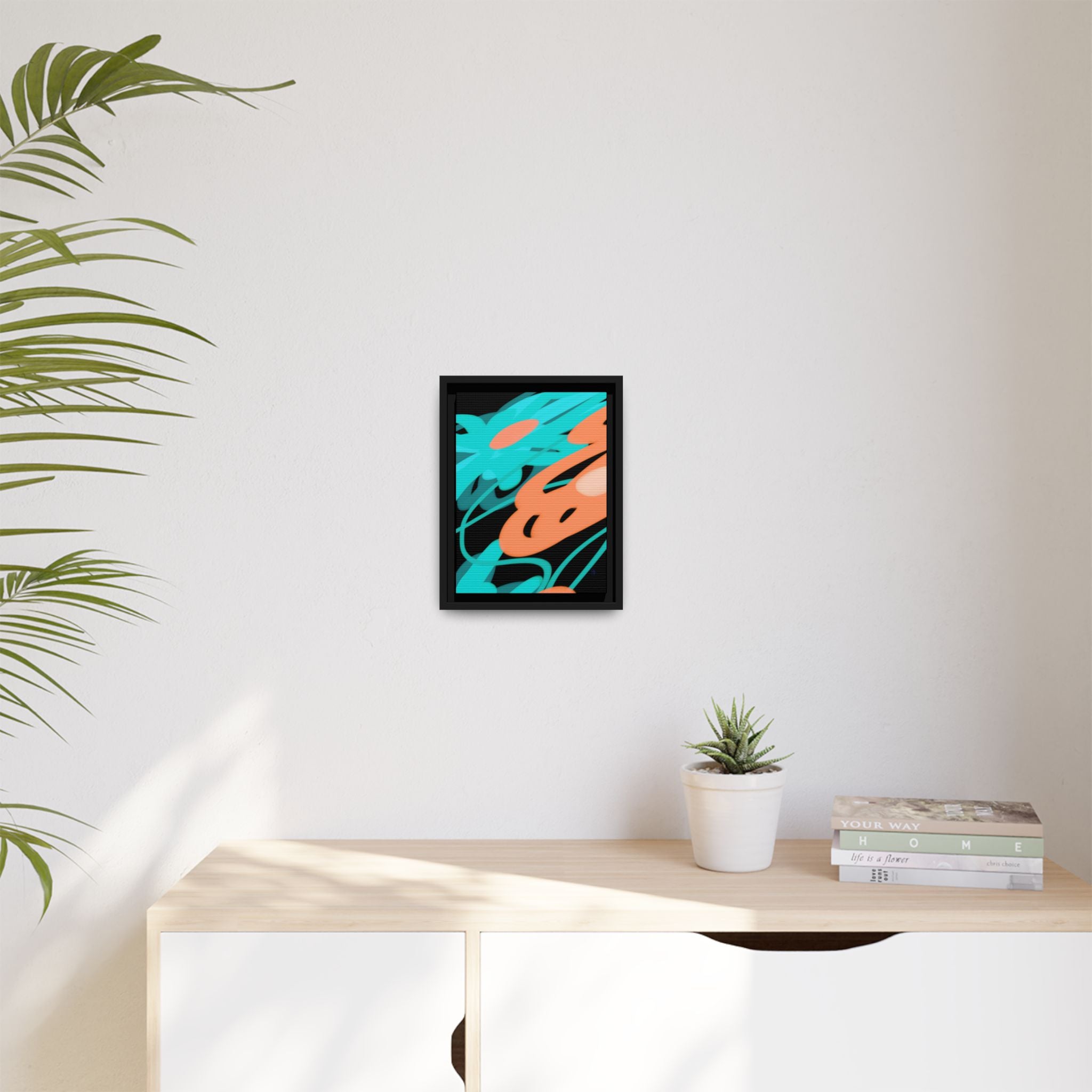 Abstract Teal & Coral Splash Framed Canvas