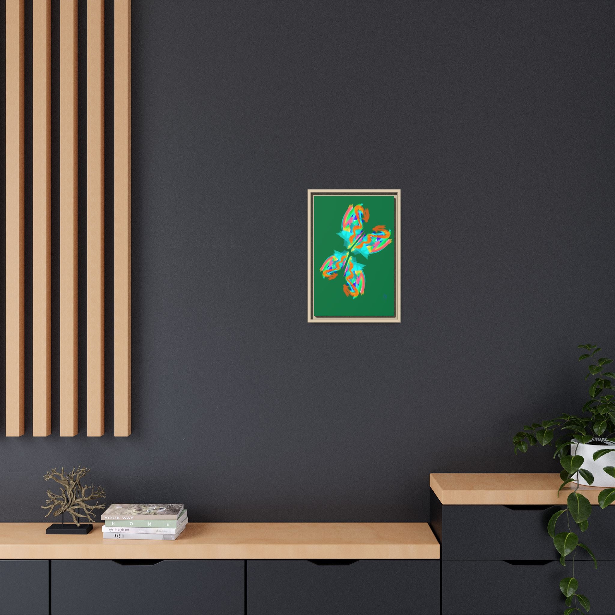 Framed Matte Canvas — Neon Abstract Butterfly Wall Art