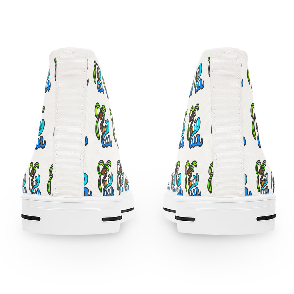 High Top Sneakers — Tropical Palm & Ocean Wave Pattern