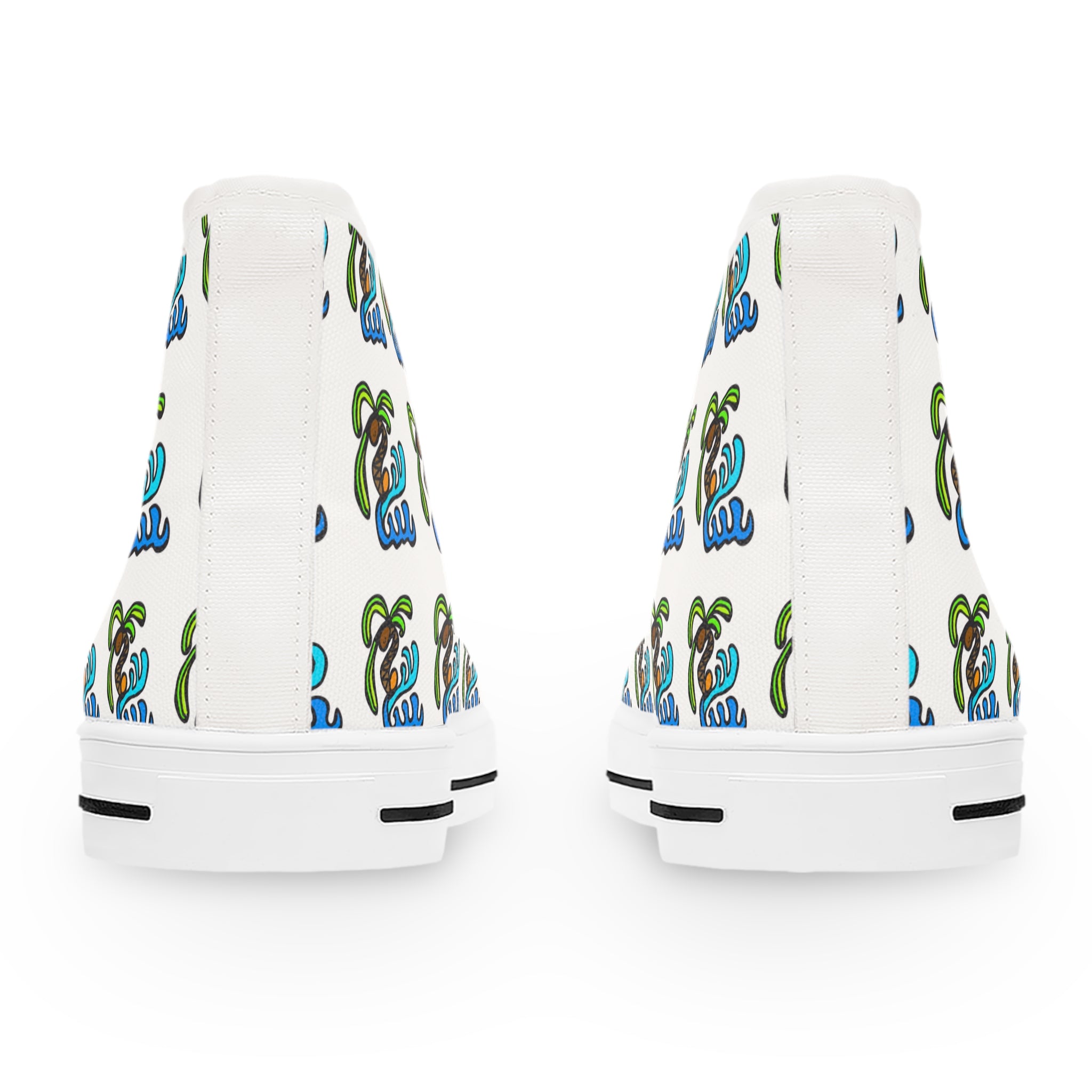 High Top Sneakers — Tropical Palm & Ocean Wave Pattern