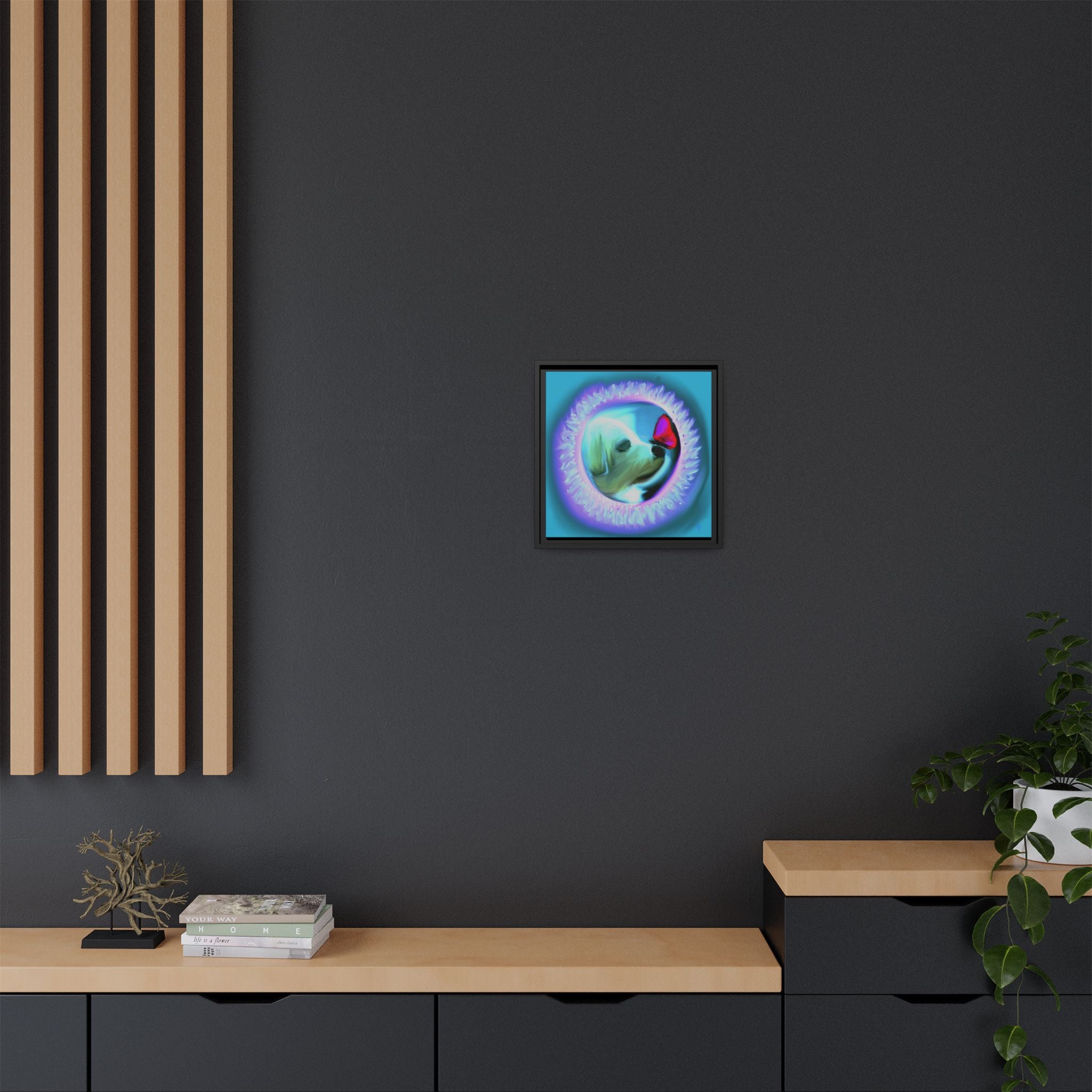 Framed Matte Canvas - Puppy with Butterfly Pop Art