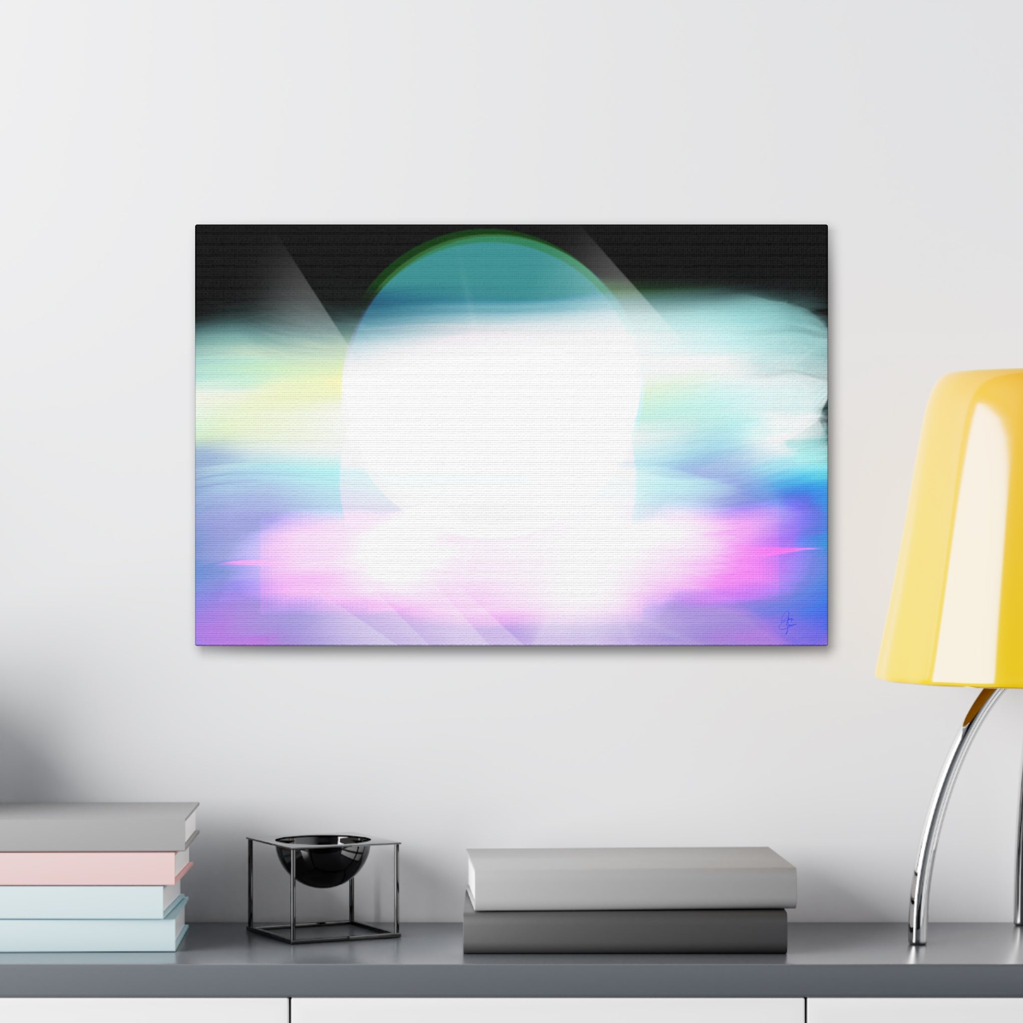 Abstract Neon Glow Canvas Print — Pastel Light Orb Stretched Wall Art