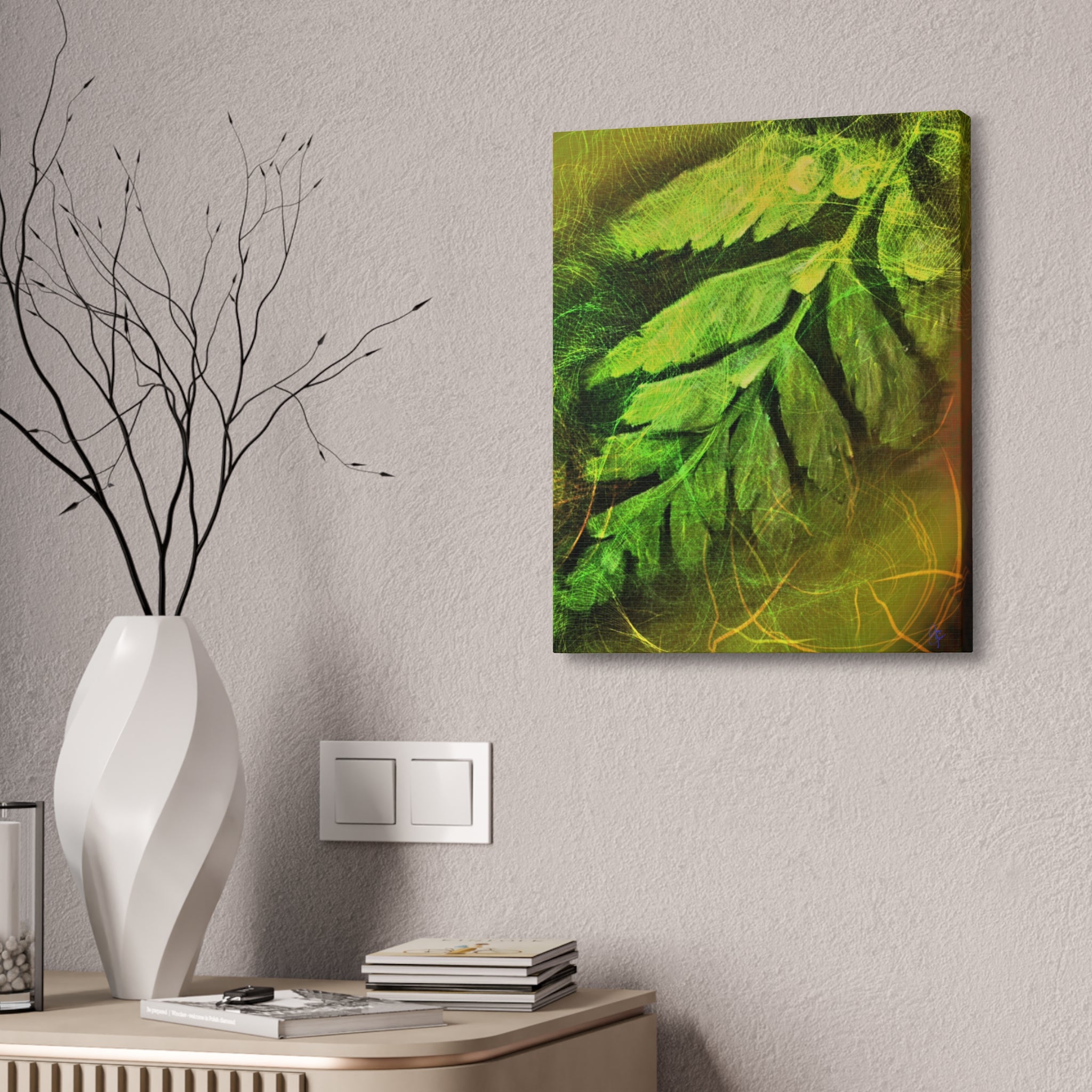 Botanical Leaf Art Canvas — Green Fern Stretched Canvas (1.5" Depth)