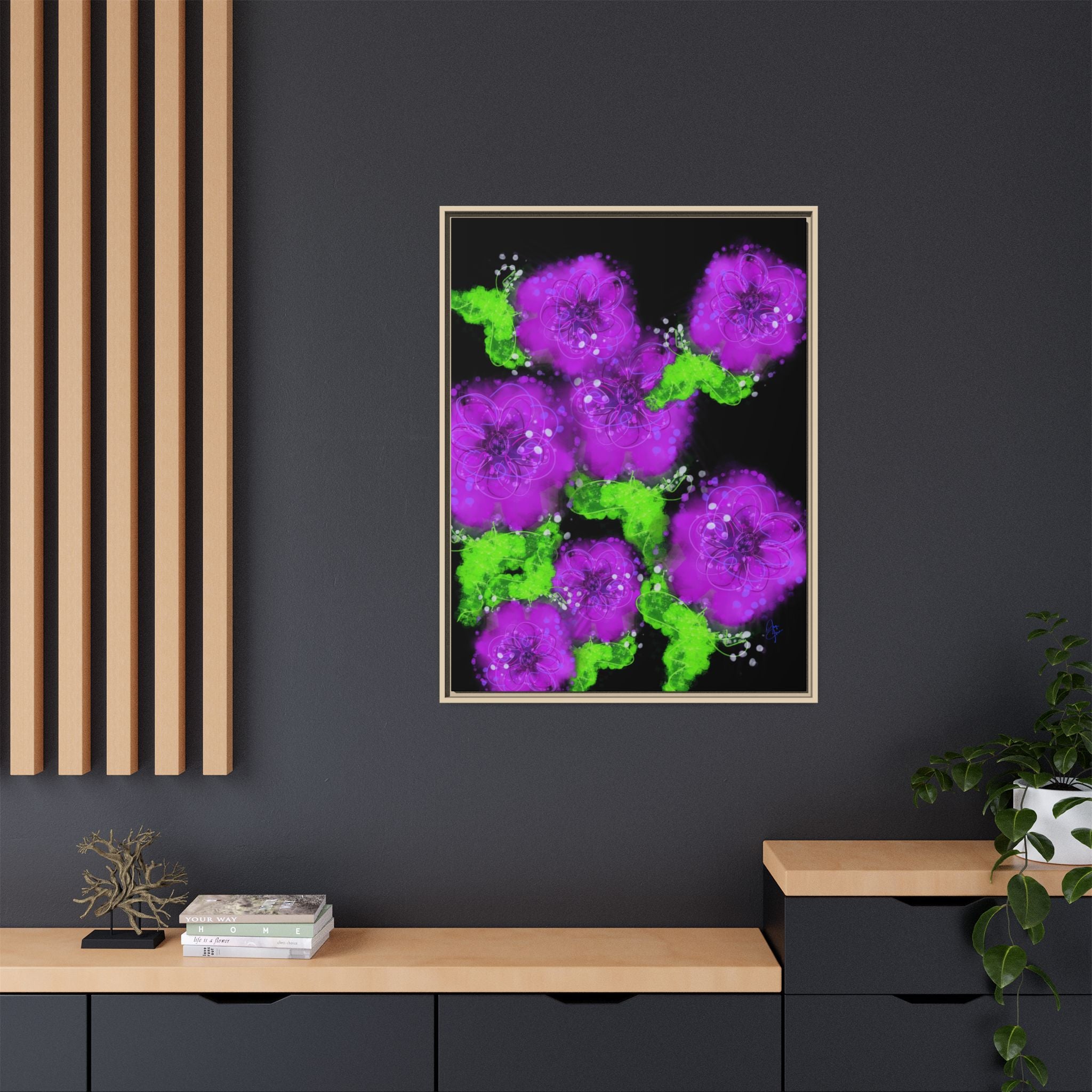 Framed Floral Canvas Print — Matte Multi-Color Blooms Wall Art