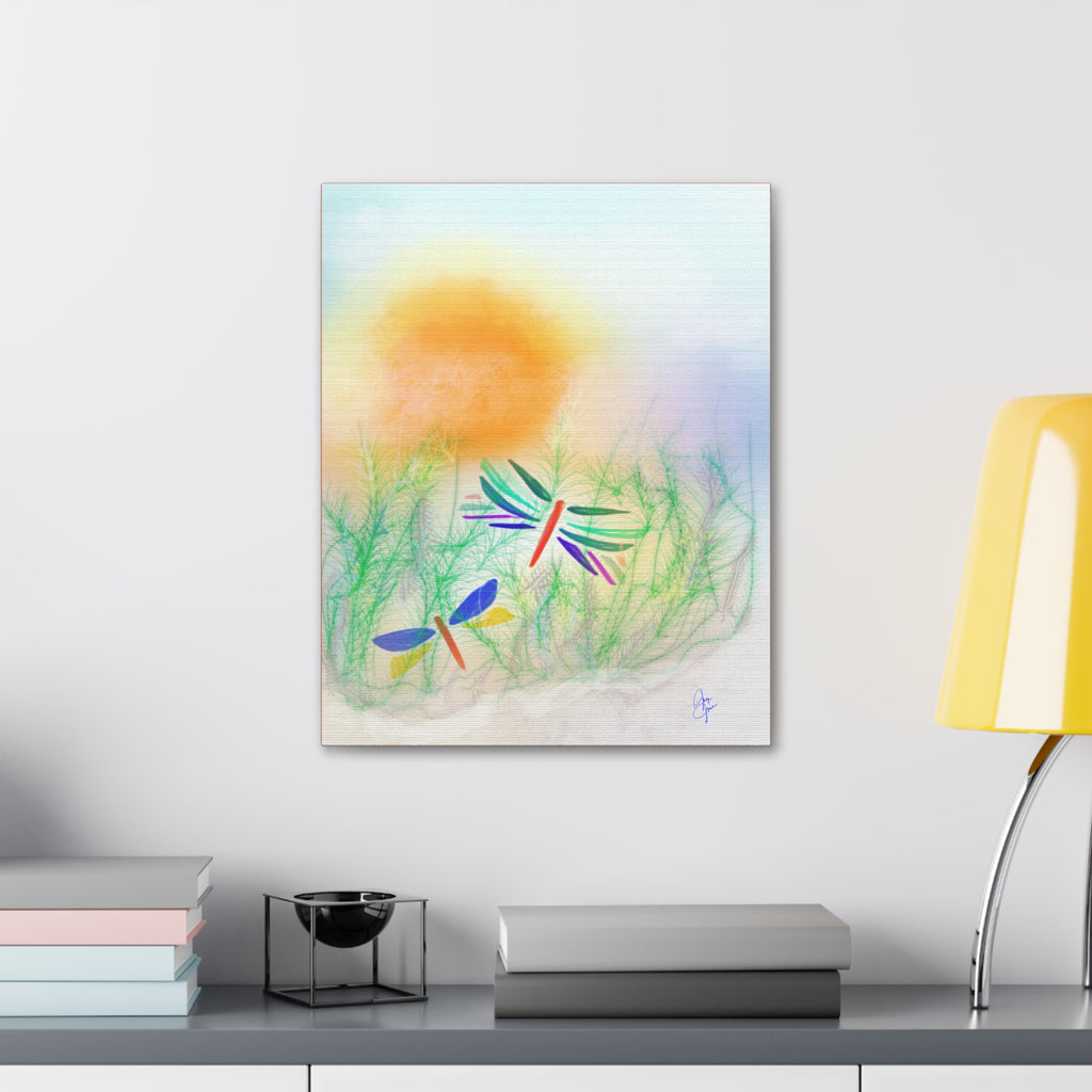 Dragonfly Meadow Canvas Art – Colorful Stretched Wall Decor (1.5" Depth)