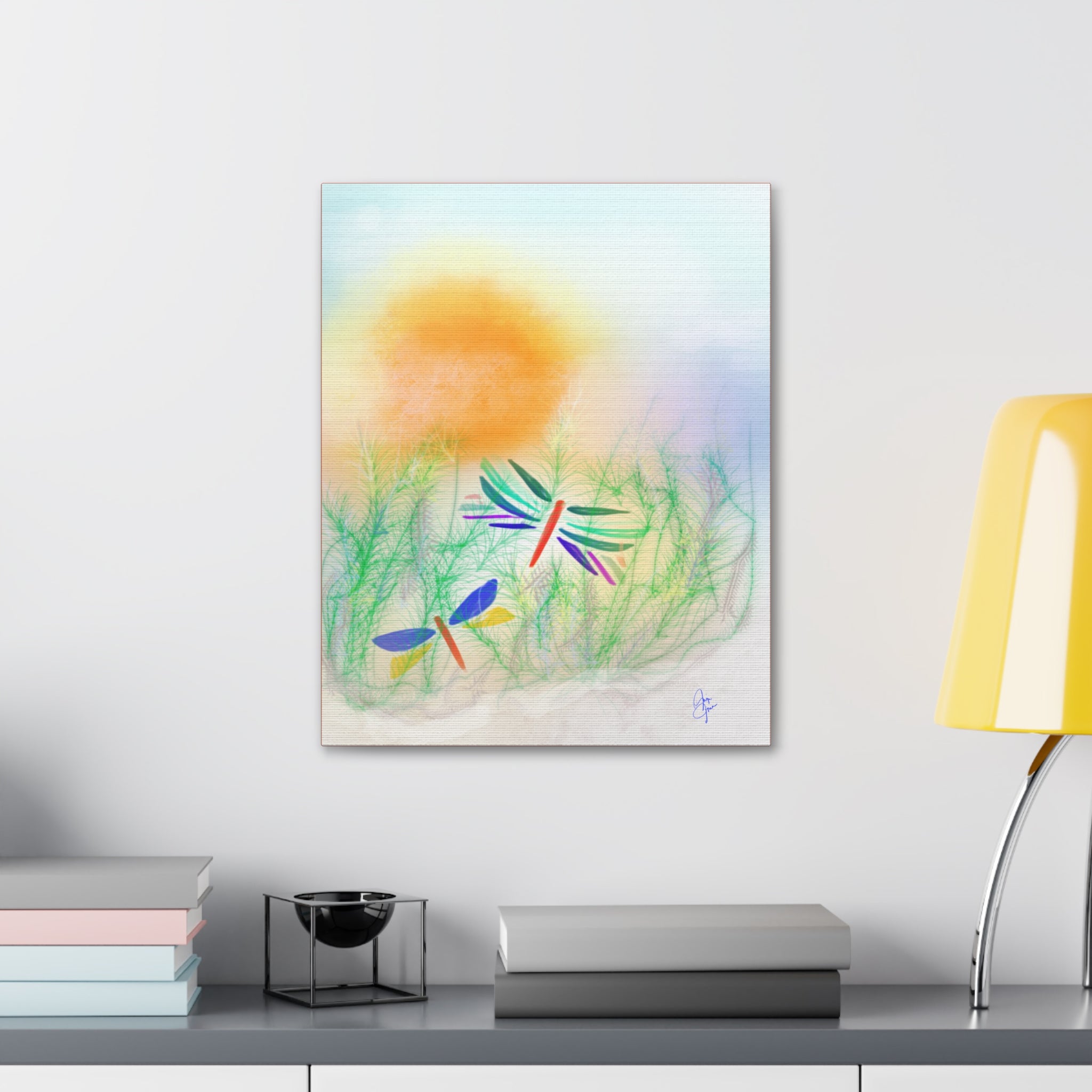 Dragonfly Meadow Canvas Art – Colorful Stretched Wall Decor (1.5" Depth)