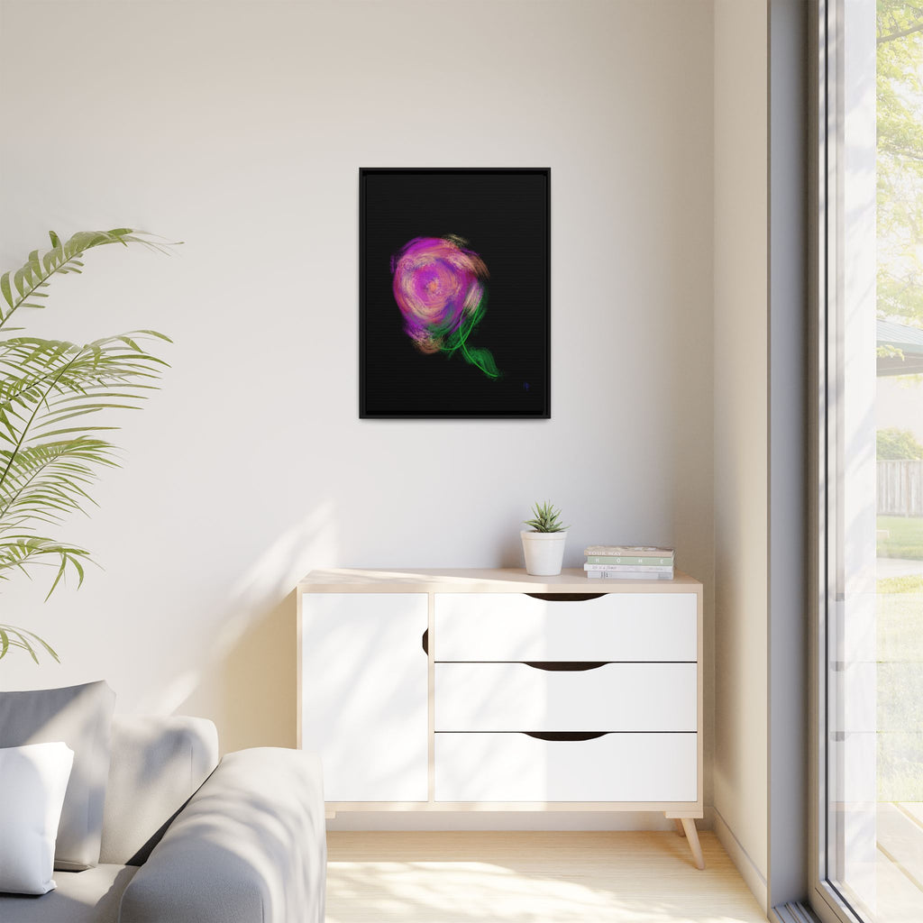 Abstract Rose Swirl Matte Framed Canvas — Multicolor Floral Wall Art
