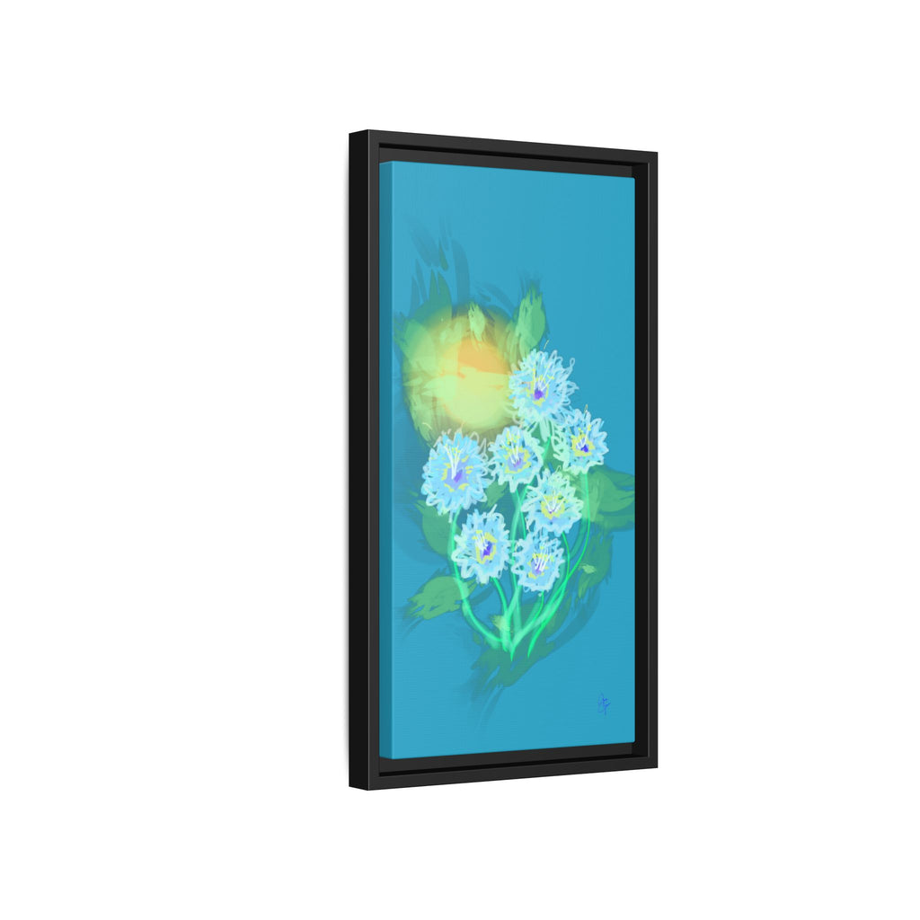 Framed Floral Canvas Art — Blue & Yellow Abstract Bouquet (Matte)